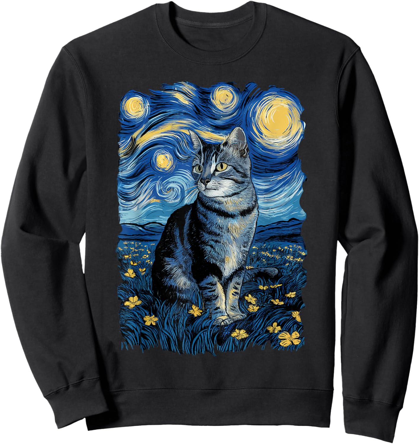 Van Gogh Cat Gifts Tabby Cat Owners Cat Lady Black Men Cat Sweatshirt - Sweatshirt | Black