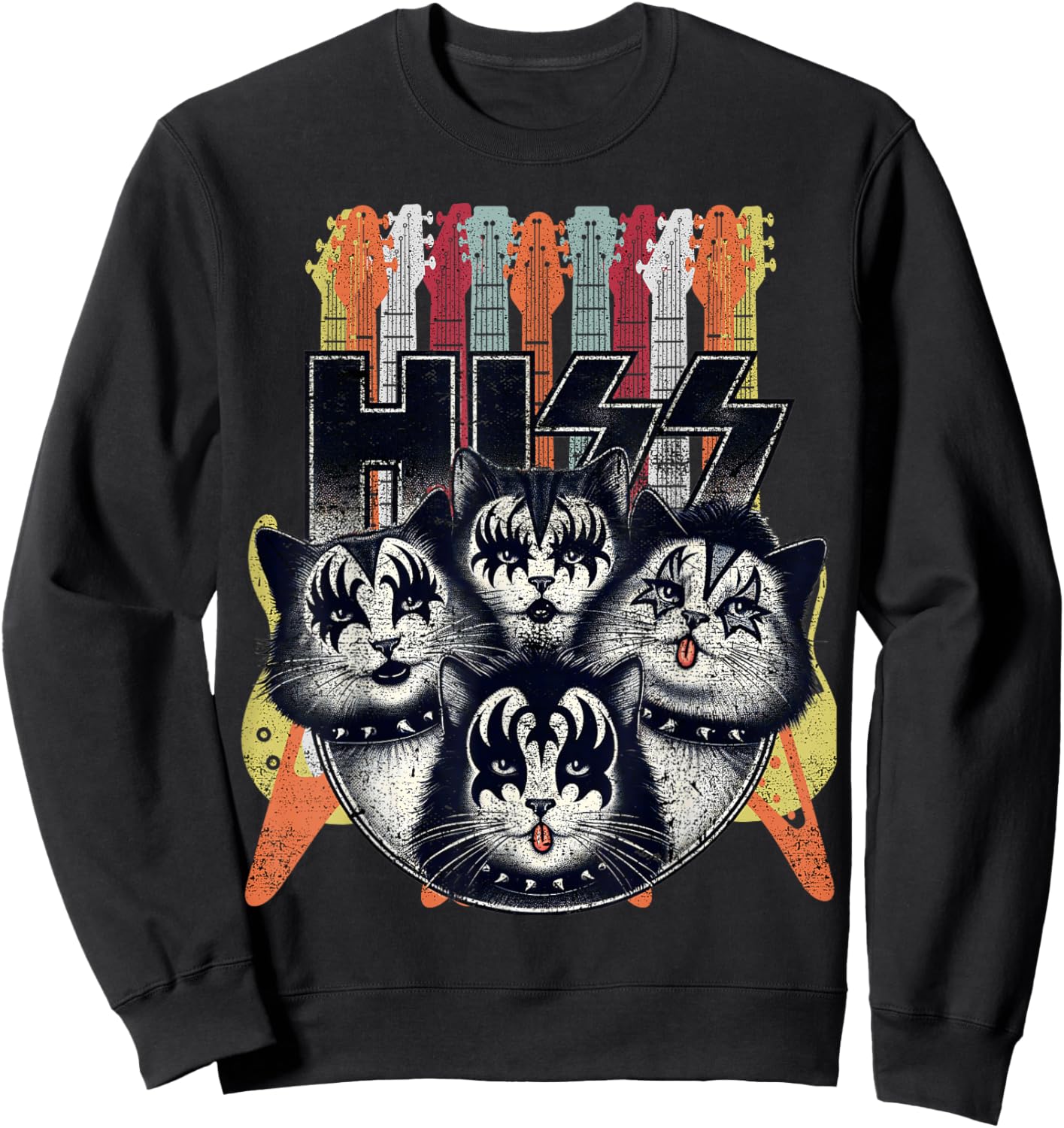 Hiss Funny Cats Kittens Parody Rock Rockin vintage retro cat Women Sweatshirt - Sweatshirt | Black