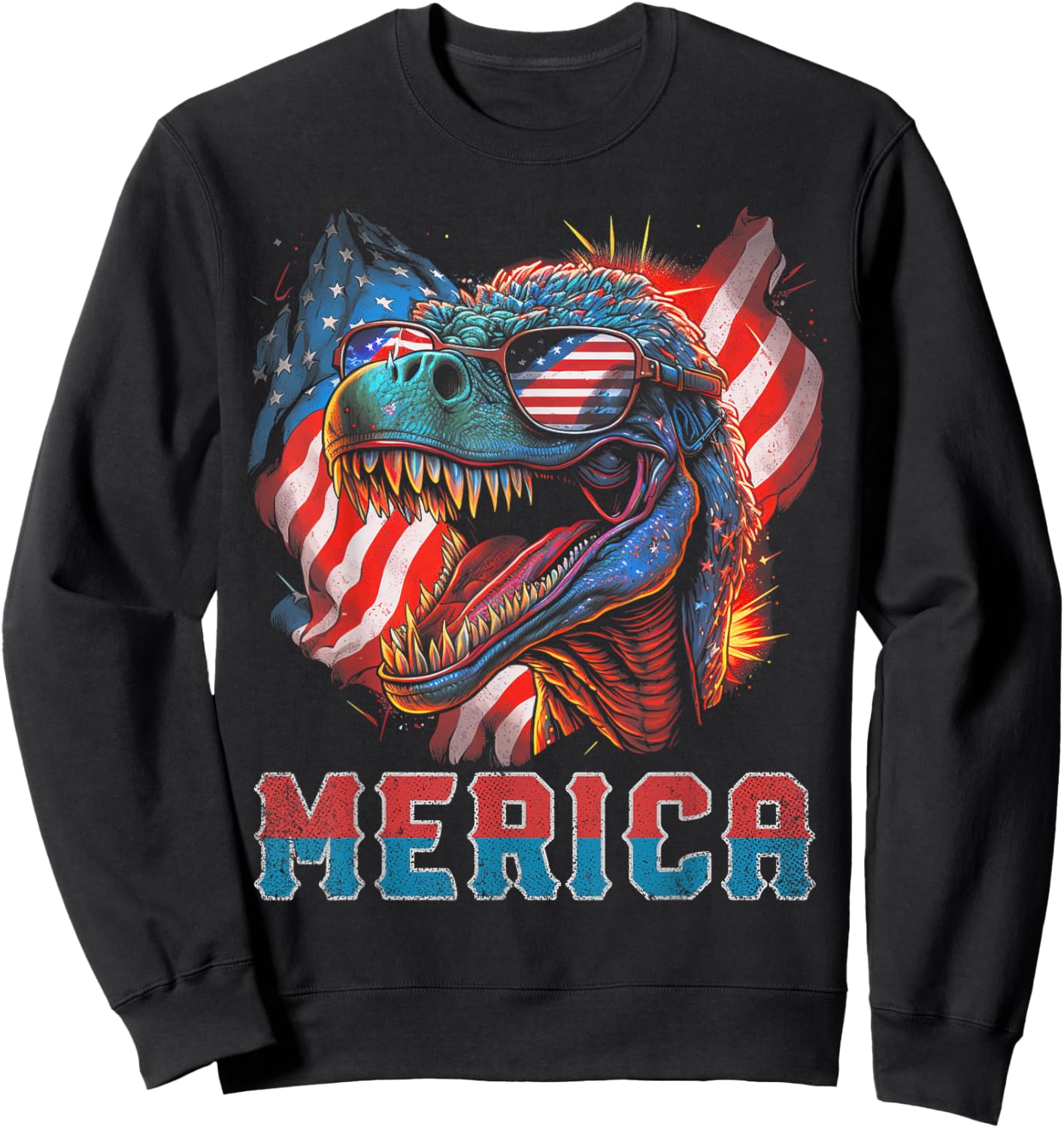 T Rex Dinosaur 4th of July American Flag USA America Funny Kids Men Sweatshirt - Sweatshirt | Black