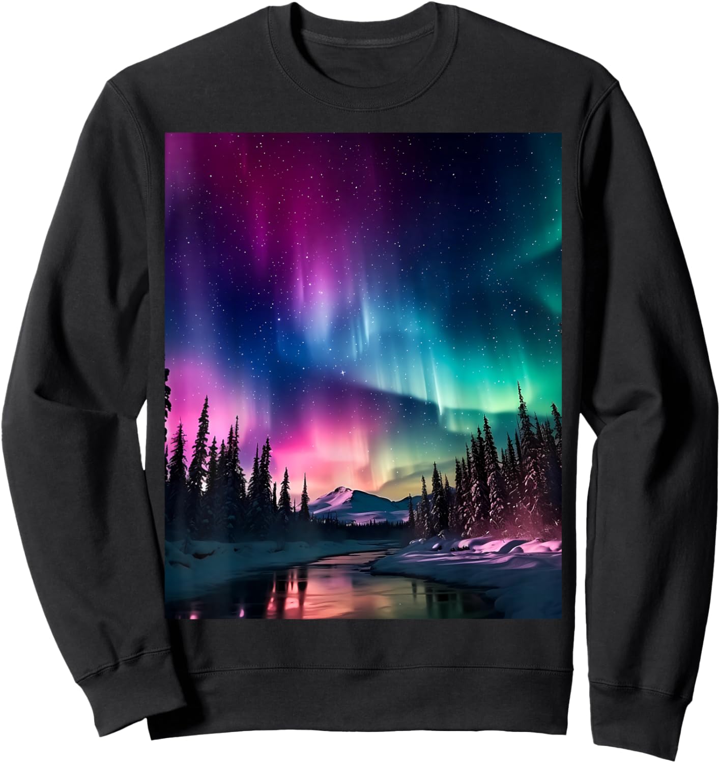 Alaska Landscape Aurora Borealis Northern Lights Vacay Merch Sweatshirt - Sweatshirt | Black
