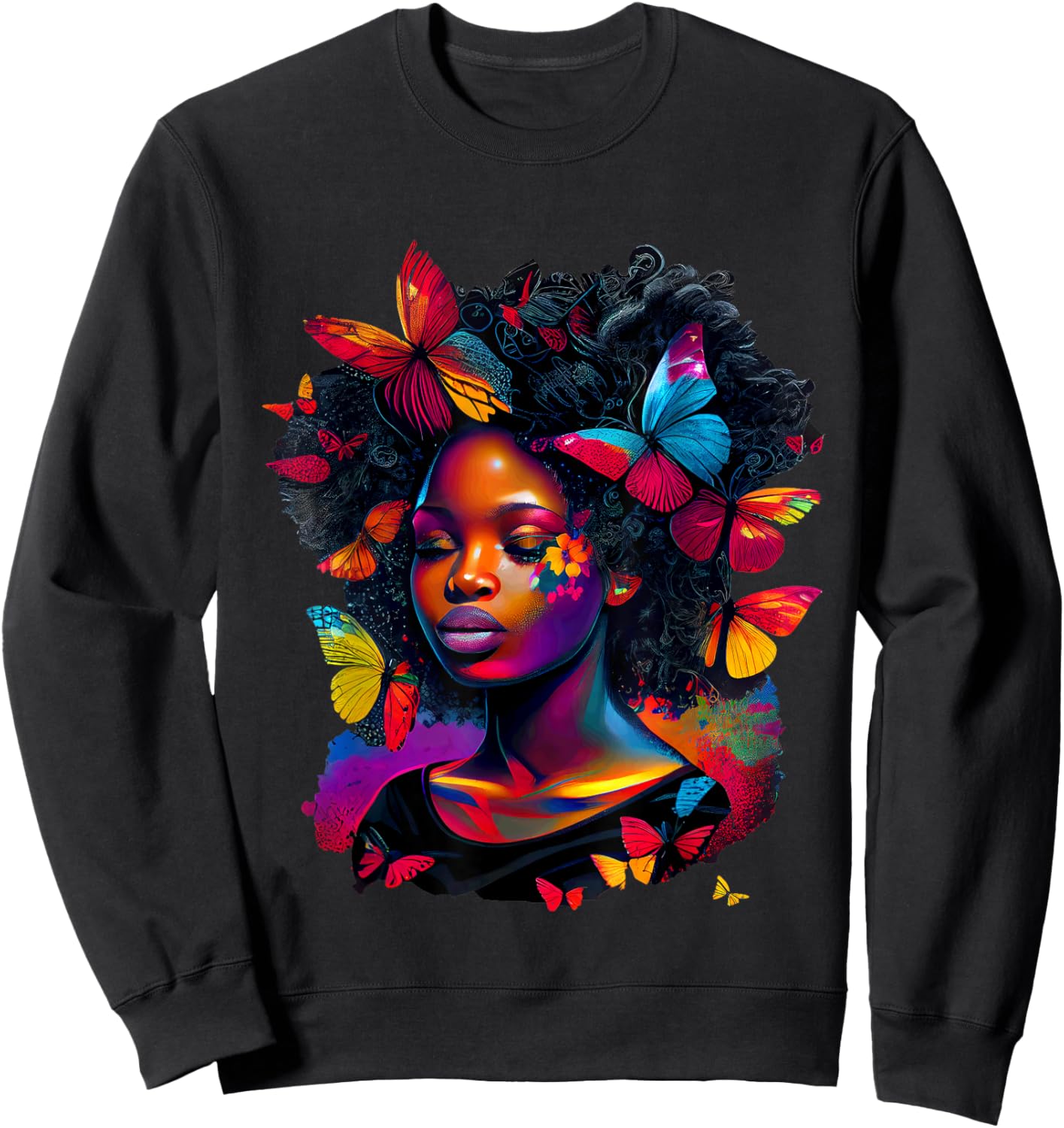 Queen Art Painting Butterfly Afro Cute Sweatshirt - Sweatshirt | Black