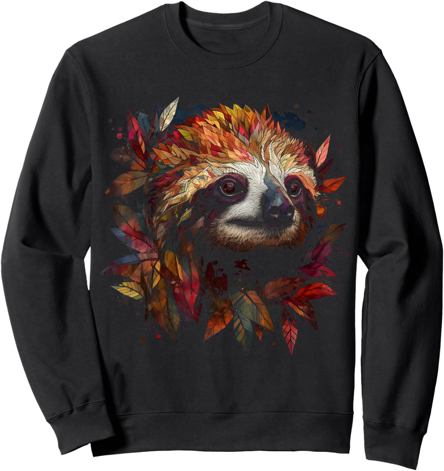 Sloth Artwork Autumn Leaves - Animal Sloth Sweatshirt - Sweatshirt | Black