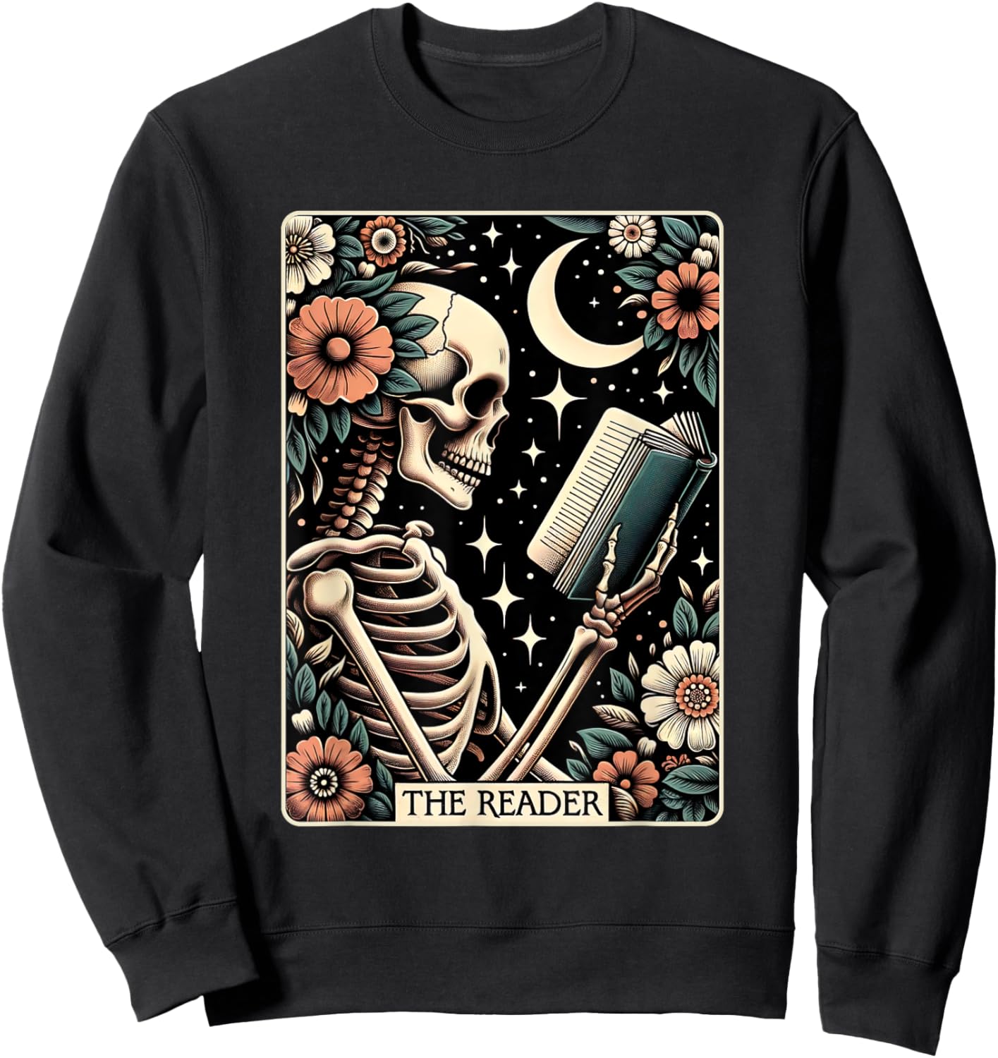 The Reader Tarot Card Skeleton Reading Book Bookworm Bookish Sweatshirt - Sweatshirt | Black