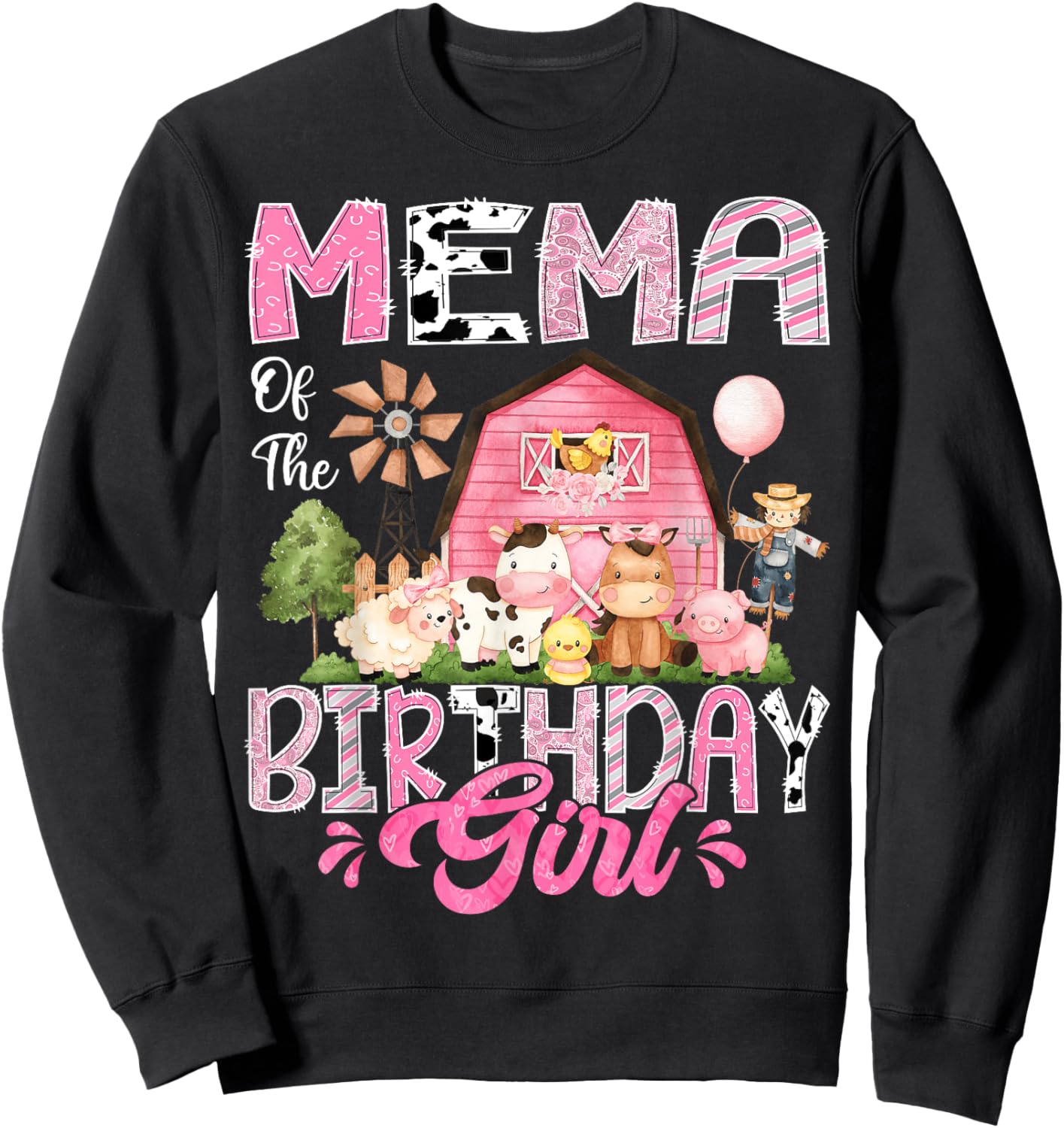Mema Of The Birthday Girl Pink Farm Cow First Birthday Sweatshirt - Sweatshirt | Black