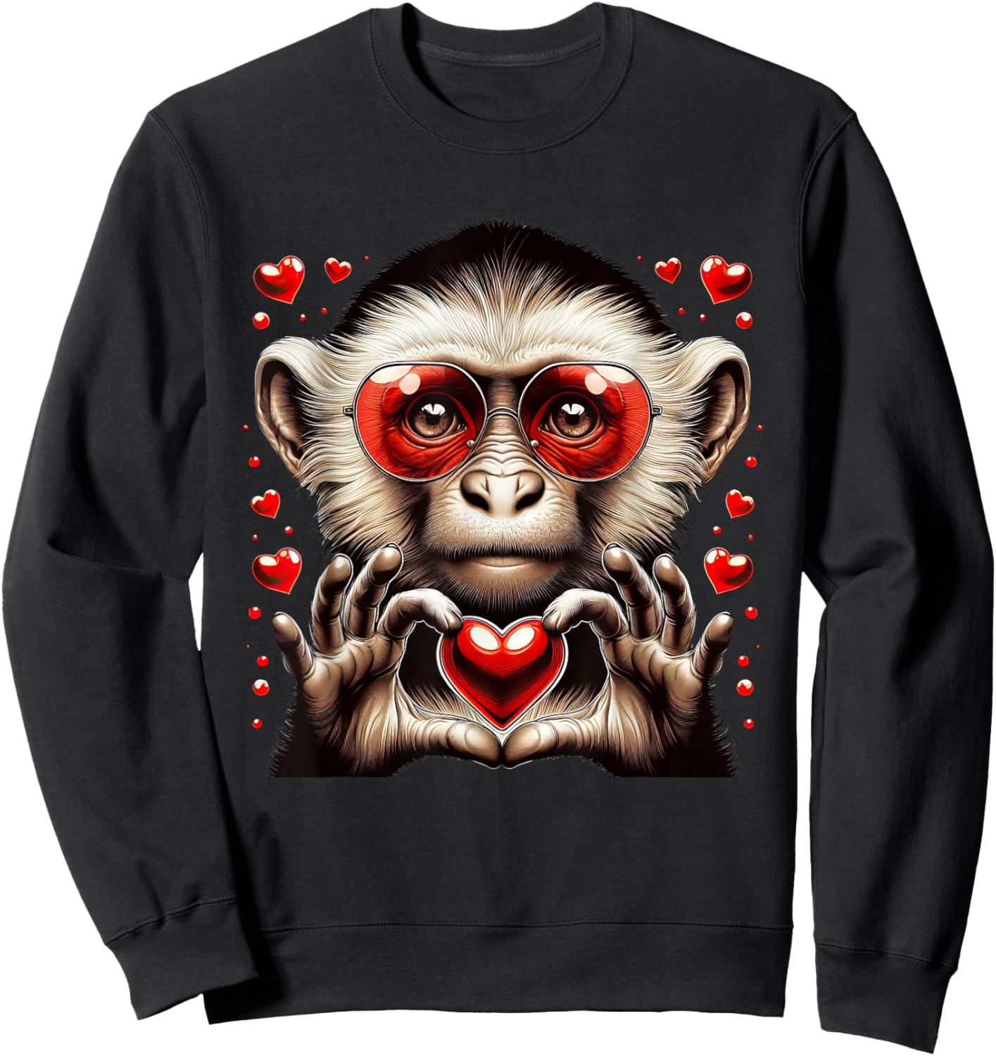 Heart Sign Hand Monkey Kids Monkey Valentine Sweatshirt - Sweatshirt | Black