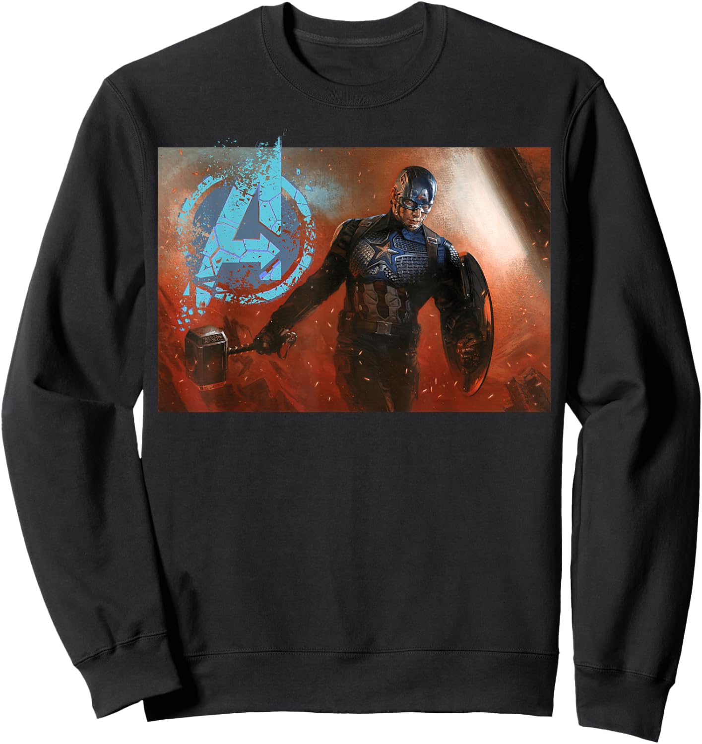 Avengers Endgame Captain America Mjolnir Shield Portrait Sweatshirt - Sweatshirt | Black