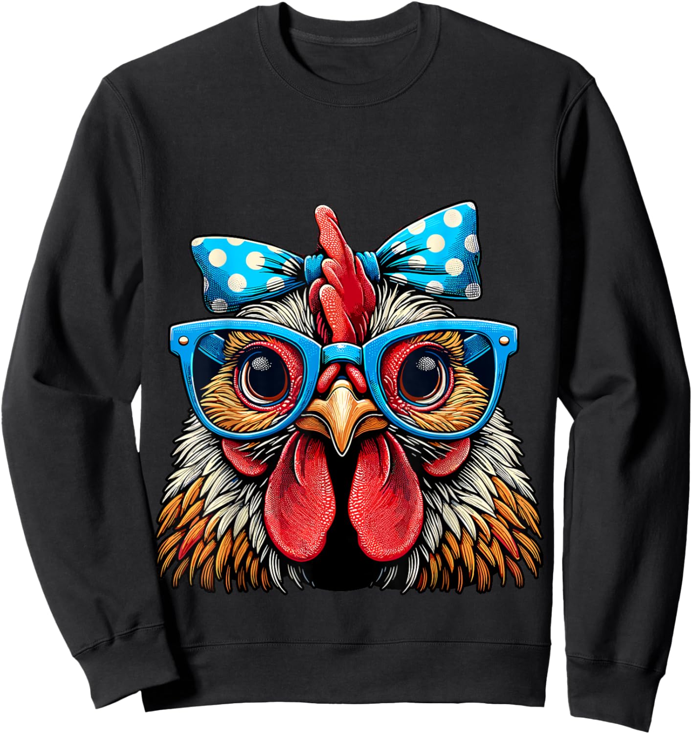 Chicken with Glasses and Bow Farm Girl Sweatshirt - Sweatshirt | Black