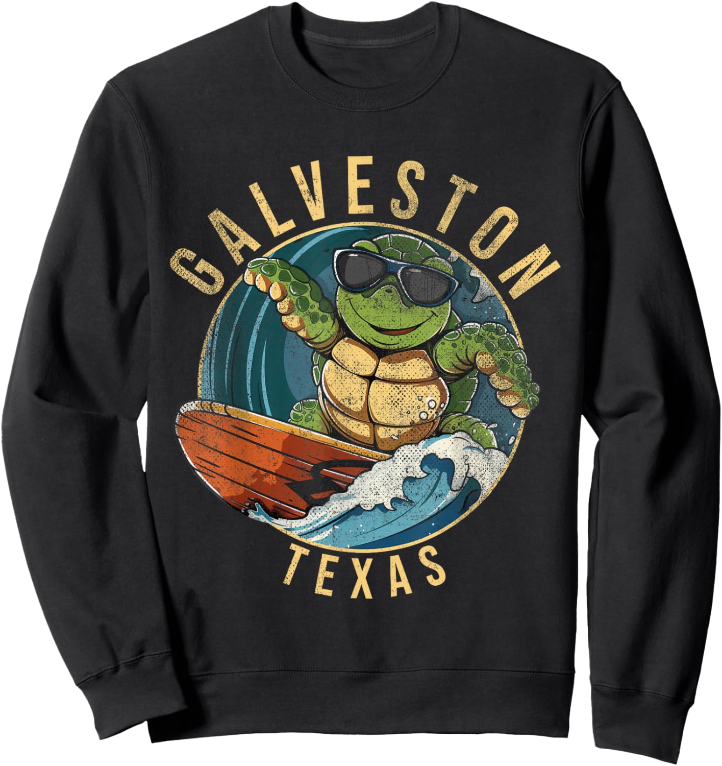Galveston Texas TX | surfing turtle Sweatshirt - Sweatshirt | Black