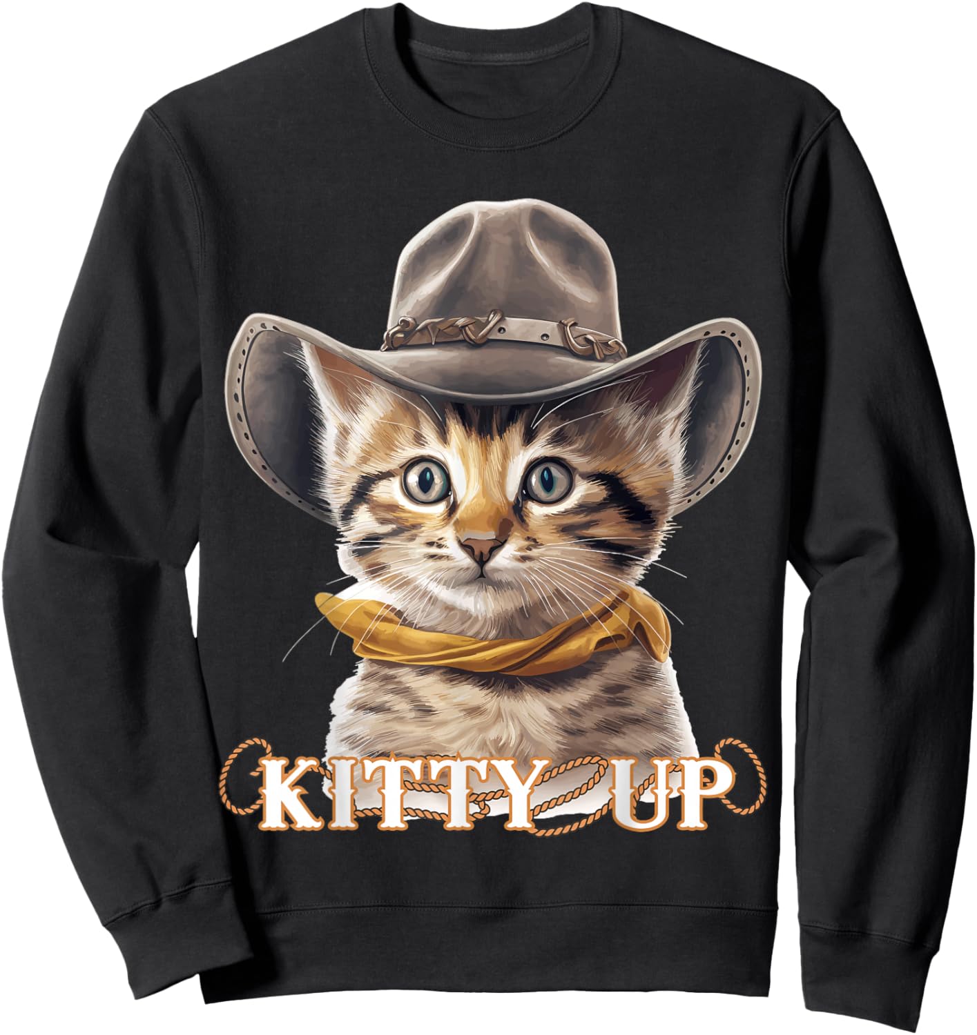 Cowboy Cat, Kitty Up, Country Cat Cowboy Sweatshirt - Sweatshirt | Black