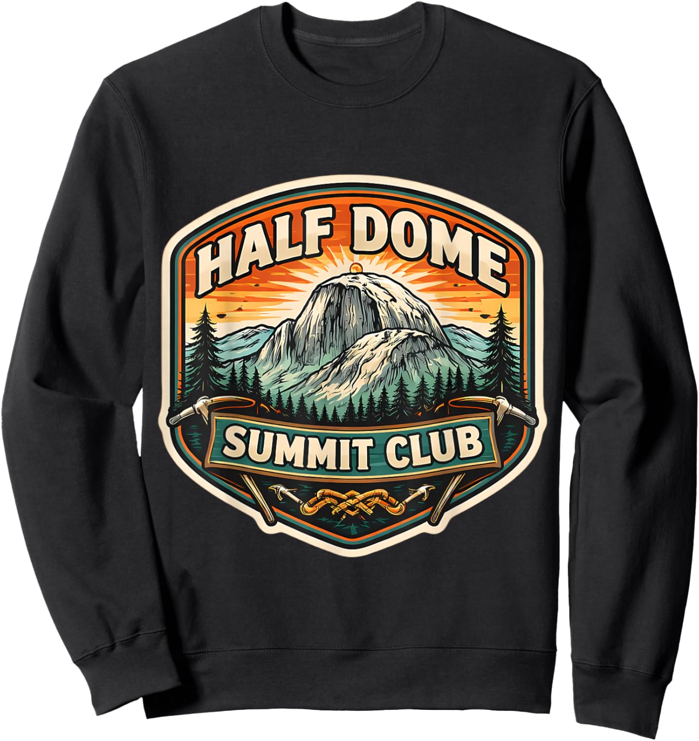 Half Dome Summit Club Mountain Peak Climber Climbing Hiking Sweatshirt - Sweatshirt | Black