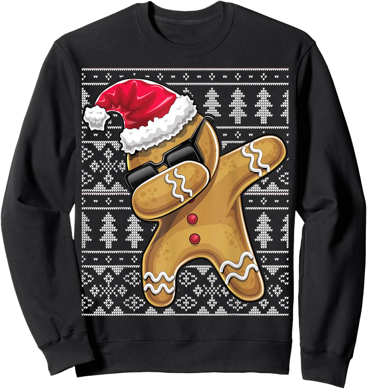 Ugly Christmas Sweater Dabbing Gingerbread Man Shirt Gift Sweatshirt - Sweatshirt | Black