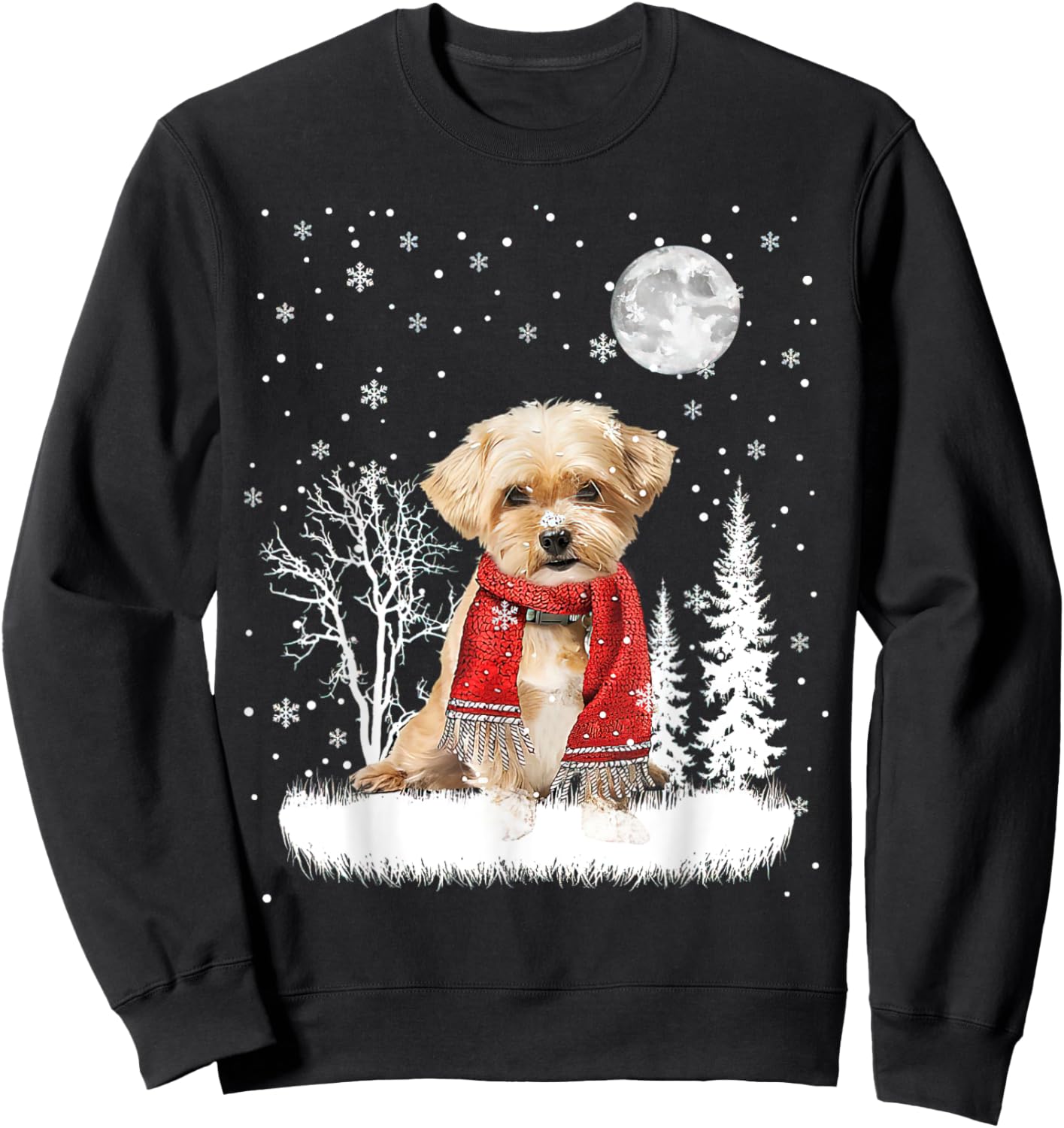 Shorkie Under Moonlight Snow Christmas Pajama Sweatshirt - Sweatshirt | Black