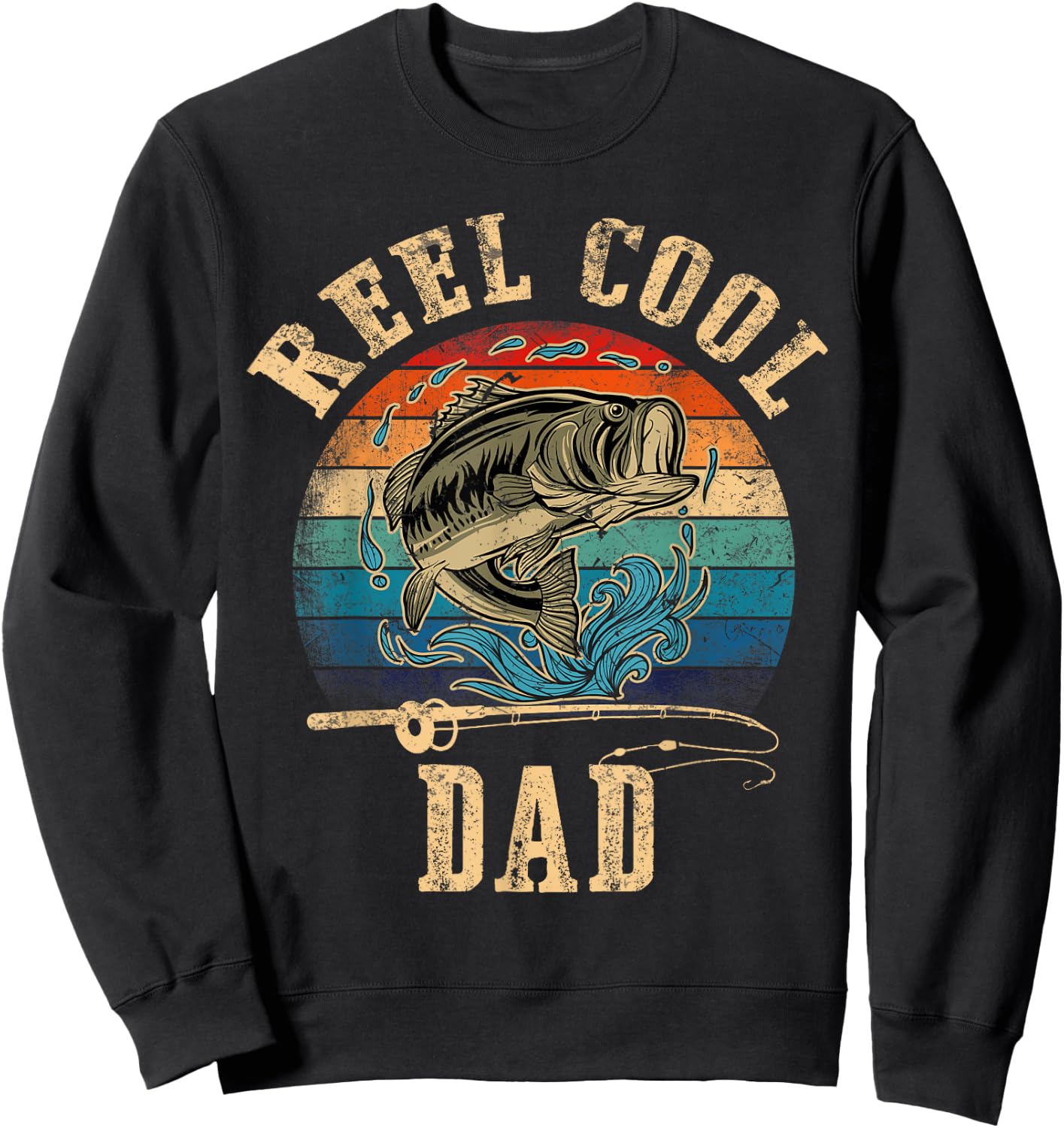 Vintage Reel Cool Dad Fish Fishing Shirt Father's Day Sweatshirt - Sweatshirt | Black
