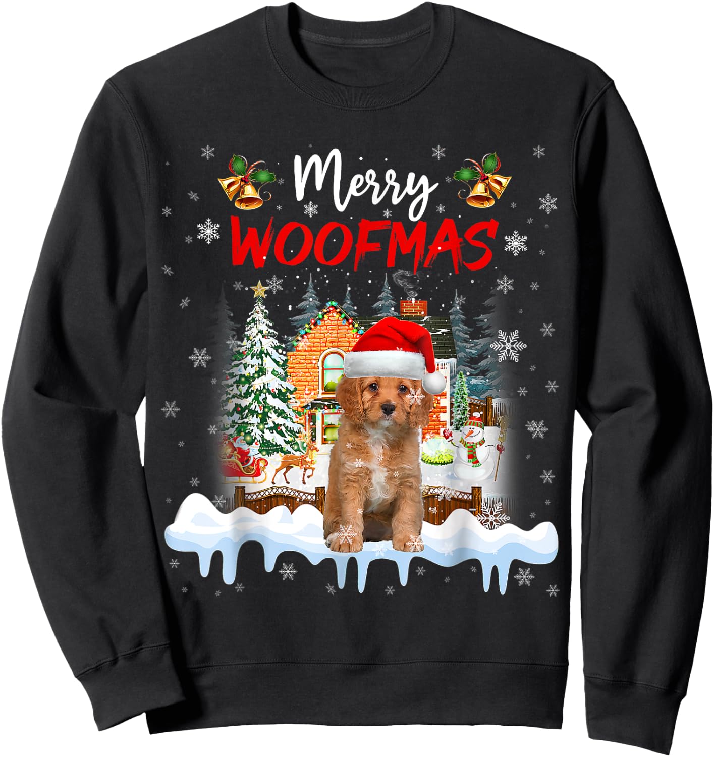 Merry Woofmas Cavapoo Christmas Tree Dog Lover Xmas Sweatshirt - Sweatshirt | Black