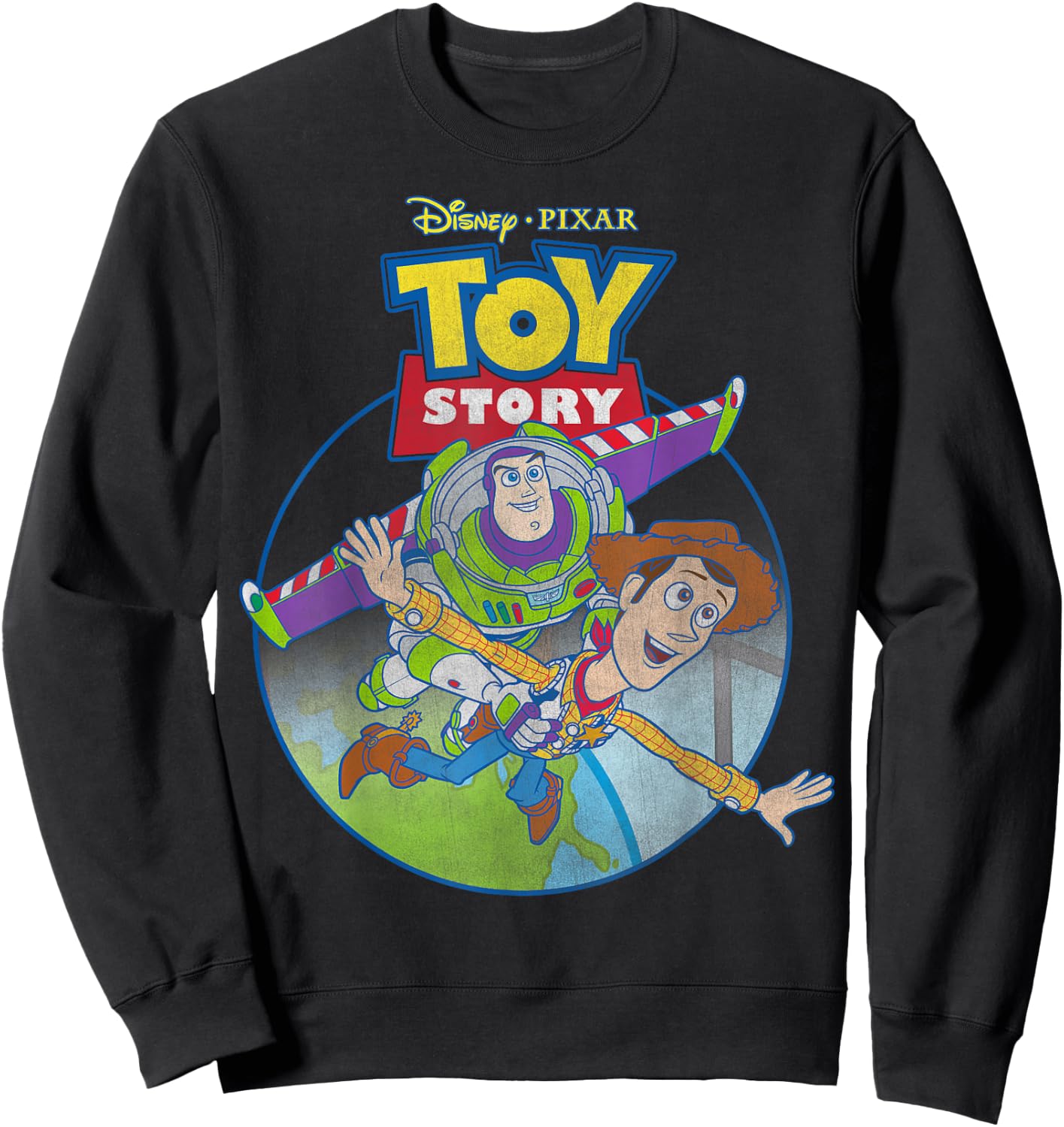 Disney Pixar Toy Story Woody & Buzz Lightyear Vintage Fly Sweatshirt - Sweatshirt | Black