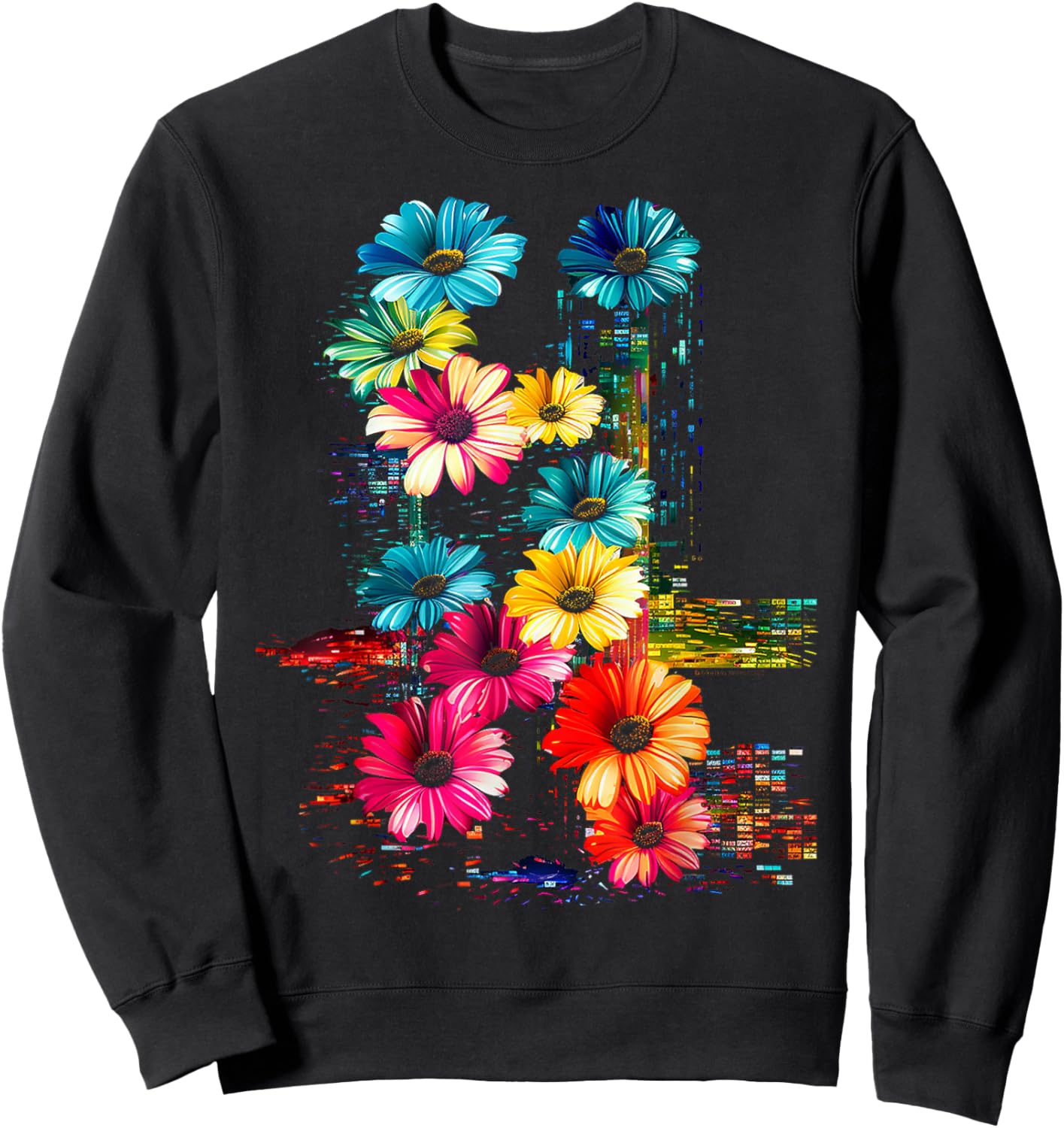 Flower Colorful Artwork Nature Art Graphic Flower Sweatshirt - Sweatshirt | Black