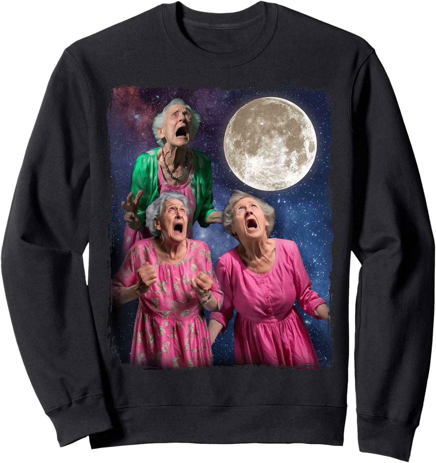 Oma Howls Den Mond an DREI Granny Moon Sweatshirt - Sweatshirt | Black