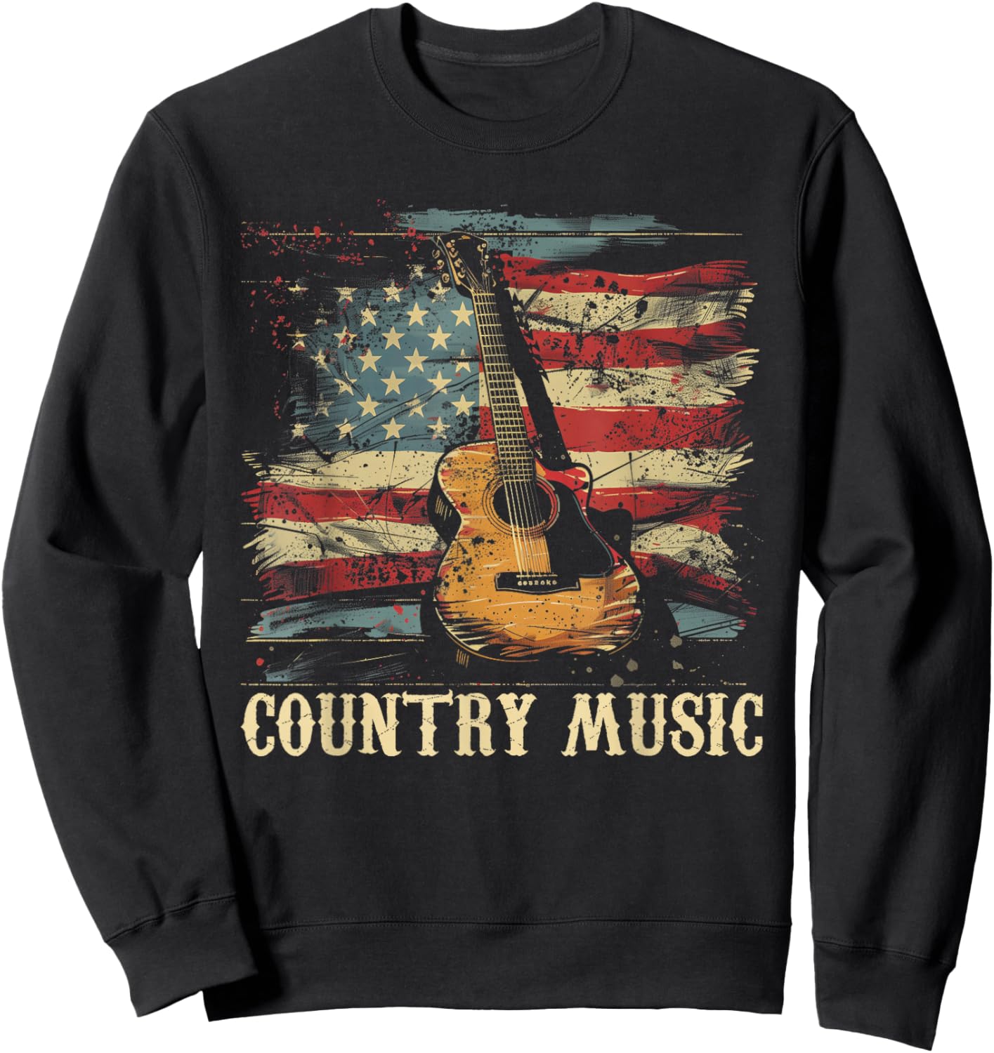 Country Music - Outlaw Western USA Patriotic Vintage Guitar Women Men Sweatshirt - Sweatshirt | Black