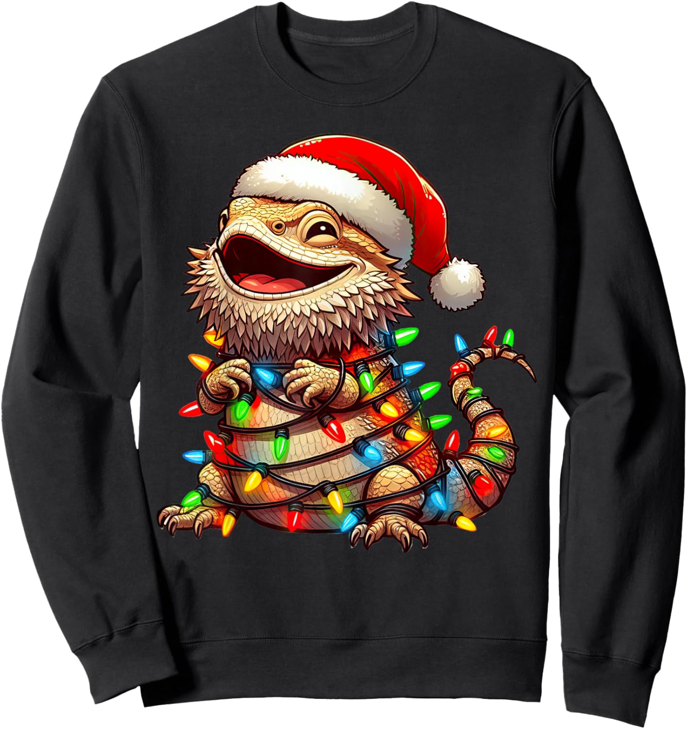 Bearded Dragon Christmas Lights Santa Hat Boys Girls Kids Sweatshirt - Sweatshirt | Black