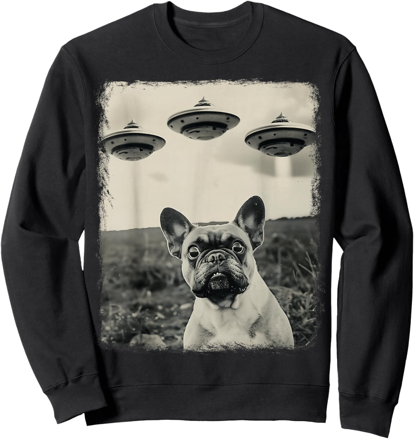 French Bulldog Dog UFO Alien Extraterrestrial Selfie Sweatshirt - Sweatshirt | Black