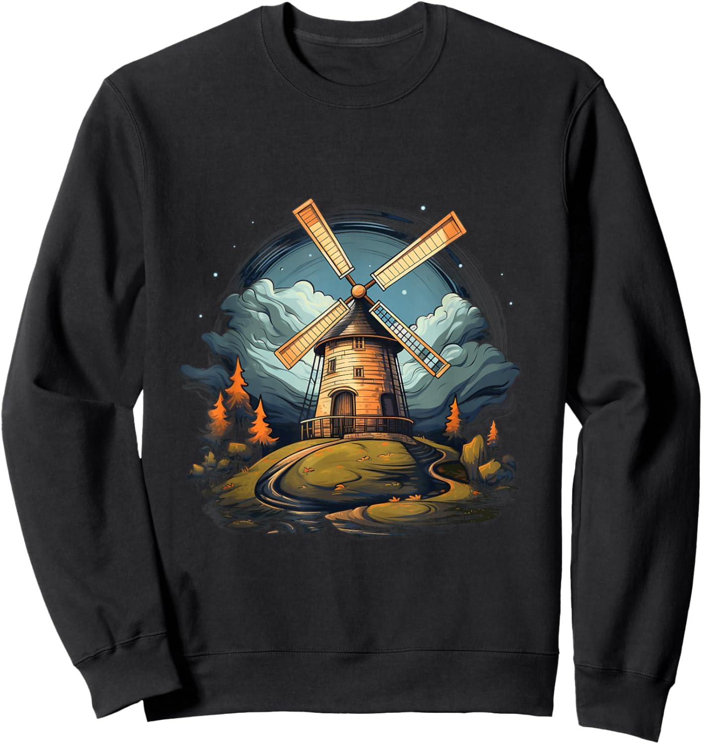 Dutch windmill Dordrecht Netherlands farmland holland travel Sweatshirt - Sweatshirt | Black