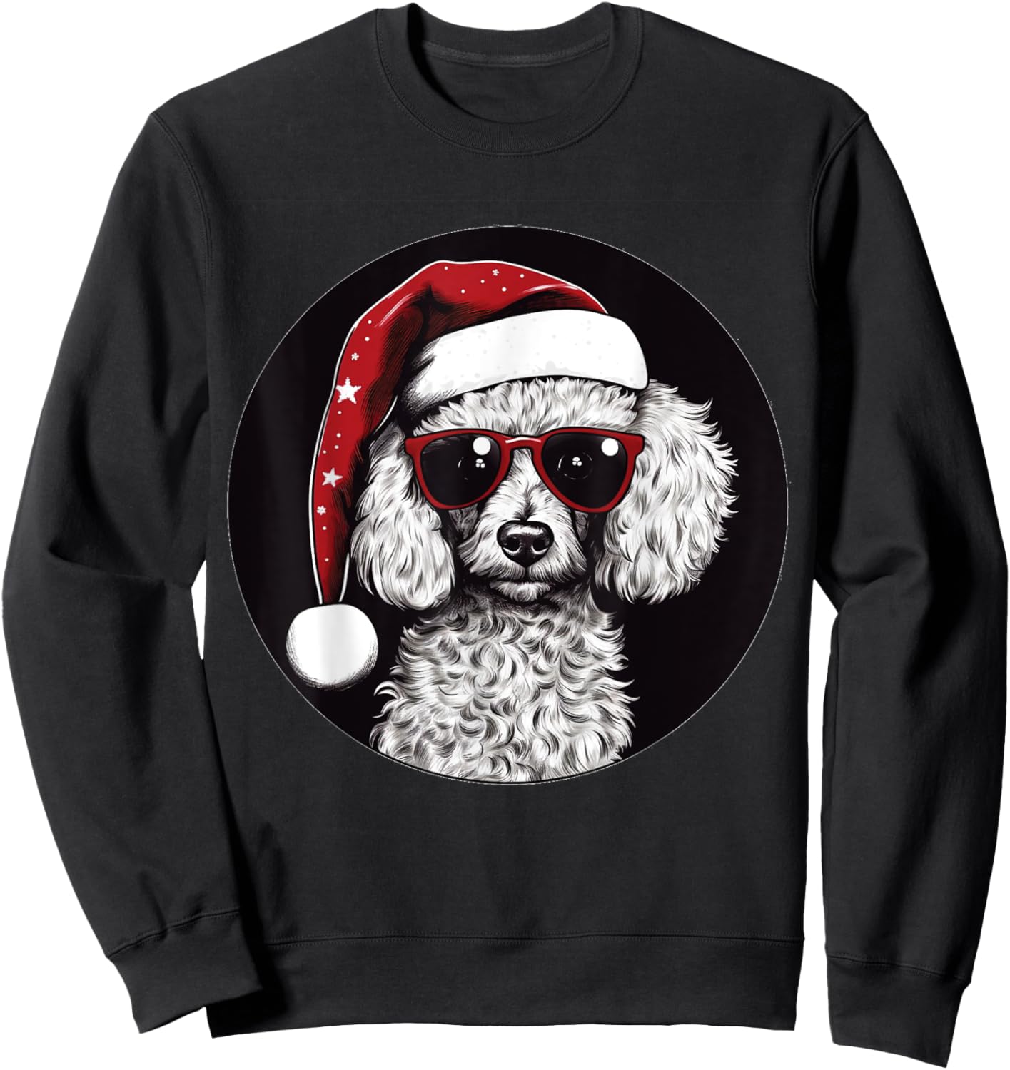 Funny Christmas 2023 Poodle Dog fan wearing a Santa red Hat Men Women Kids Sweatshirt - Sweatshirt | Black