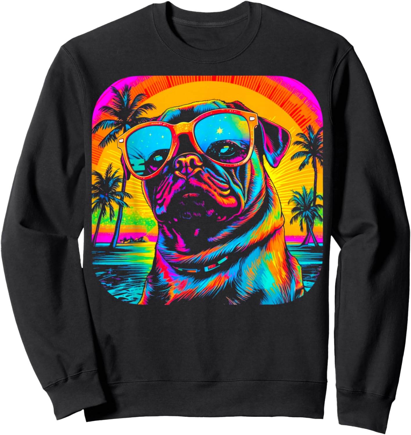 Pug Dog Summer Party Sweatshirt - Sweatshirt | Black