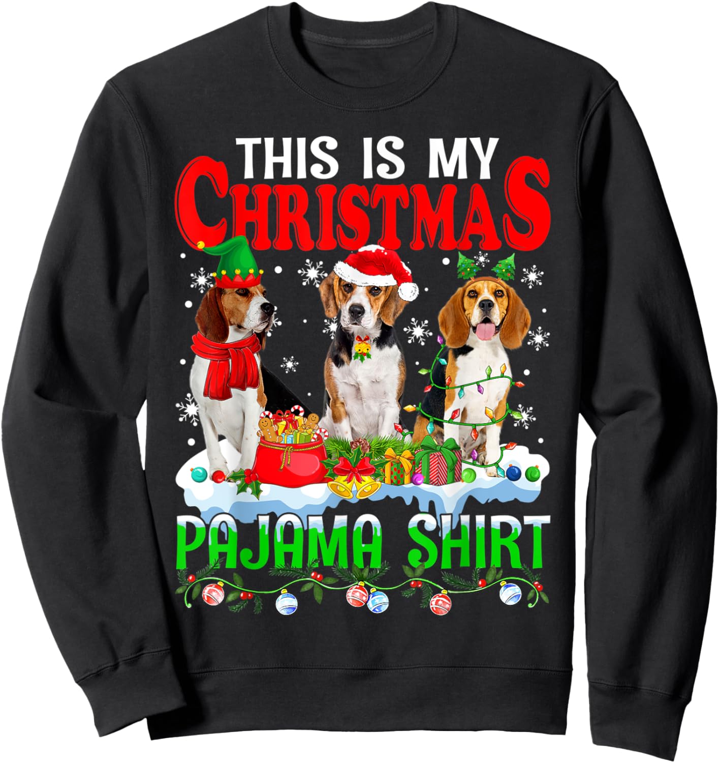 This Is My Christmas Pajama Funny Beagle Dog Lover Sweatshirt - Sweatshirt | Black