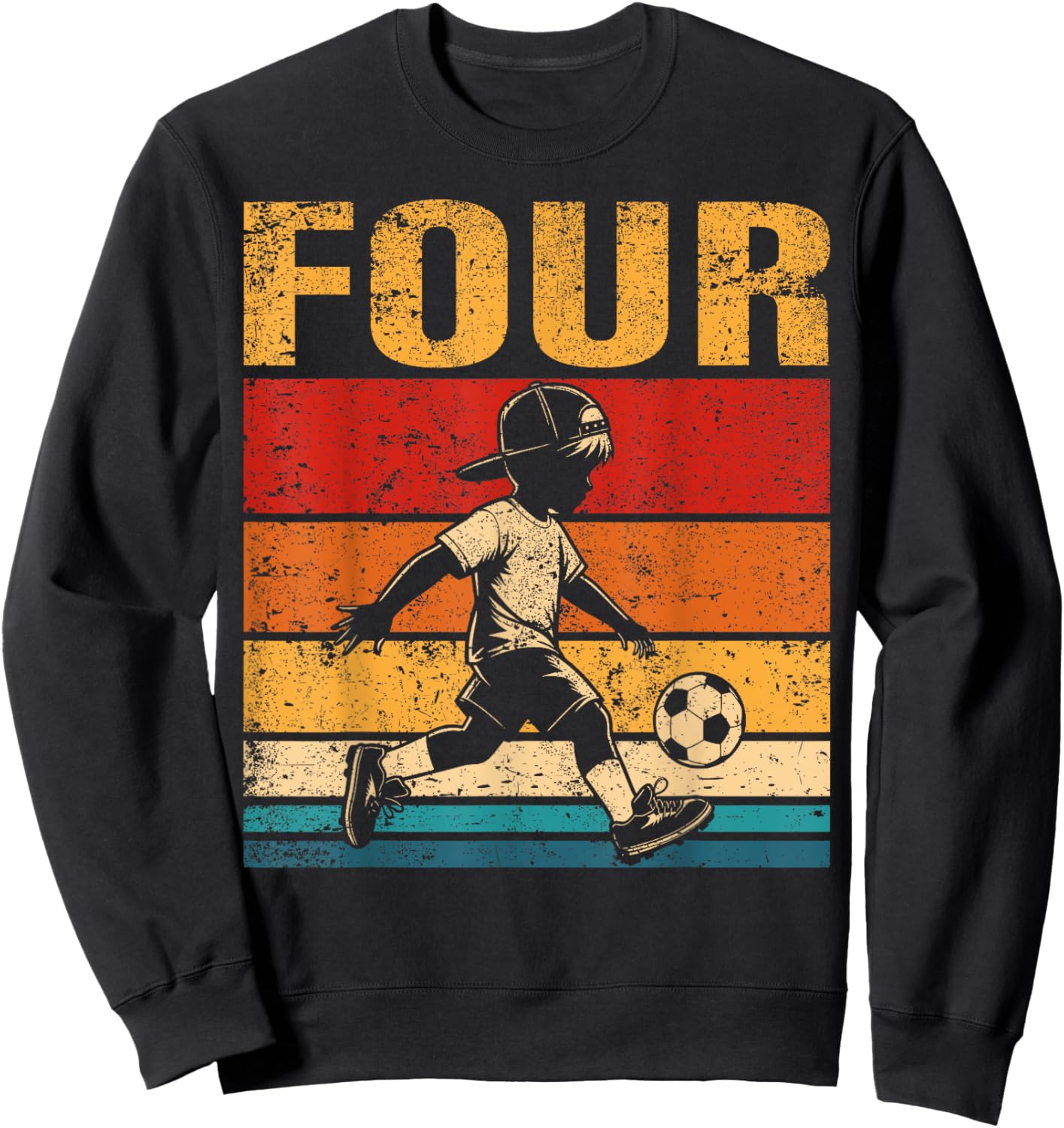 4 Year Old Soccer Boy Birthday Vintage 4th Birthday Boy Sweatshirt - Sweatshirt | Black
