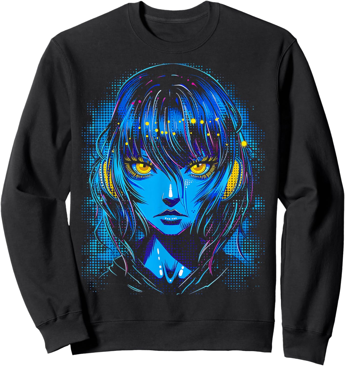 Anime Manga Motif Blue-Eyes Art Anime Sweatshirt - Sweatshirt | Black