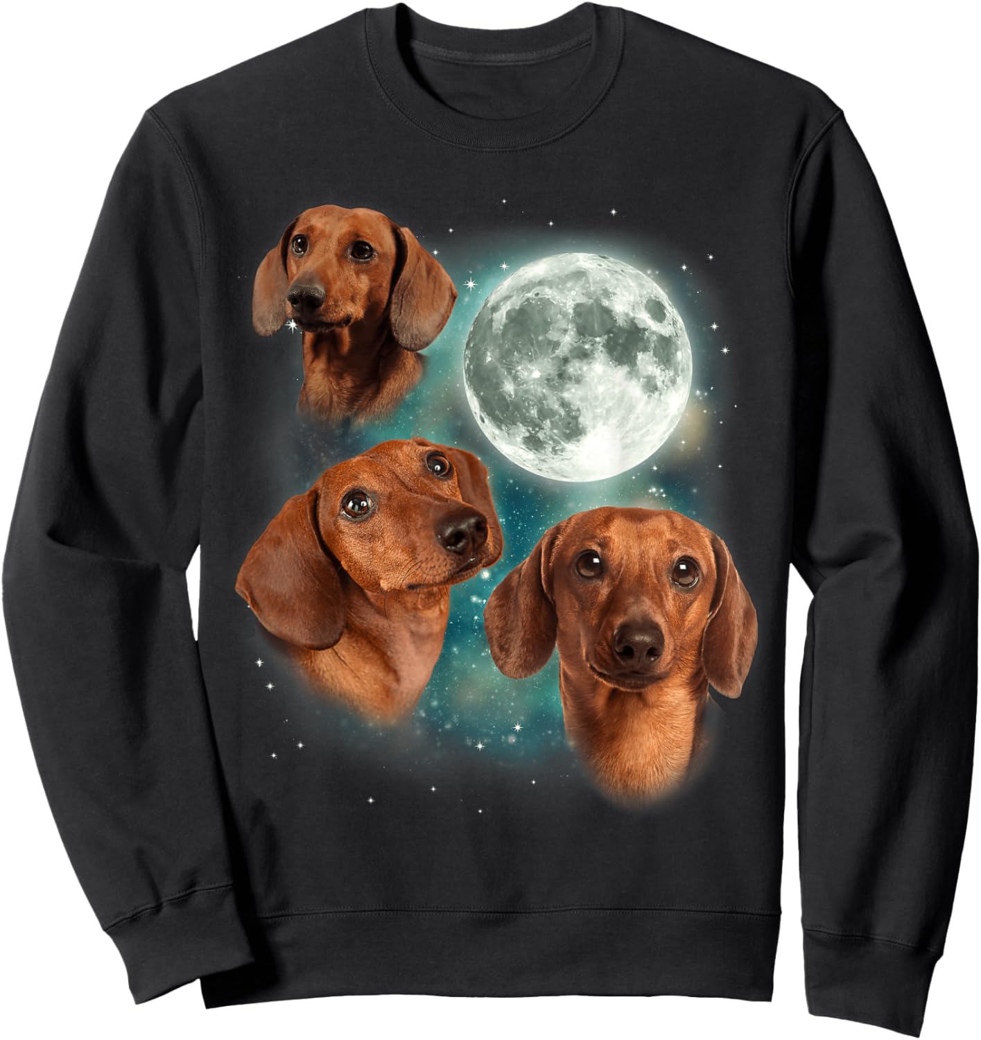 Three Dachshund Moon | Wiener Dog Humorous Doggo Meme Parody Sweatshirt - Sweatshirt | Black