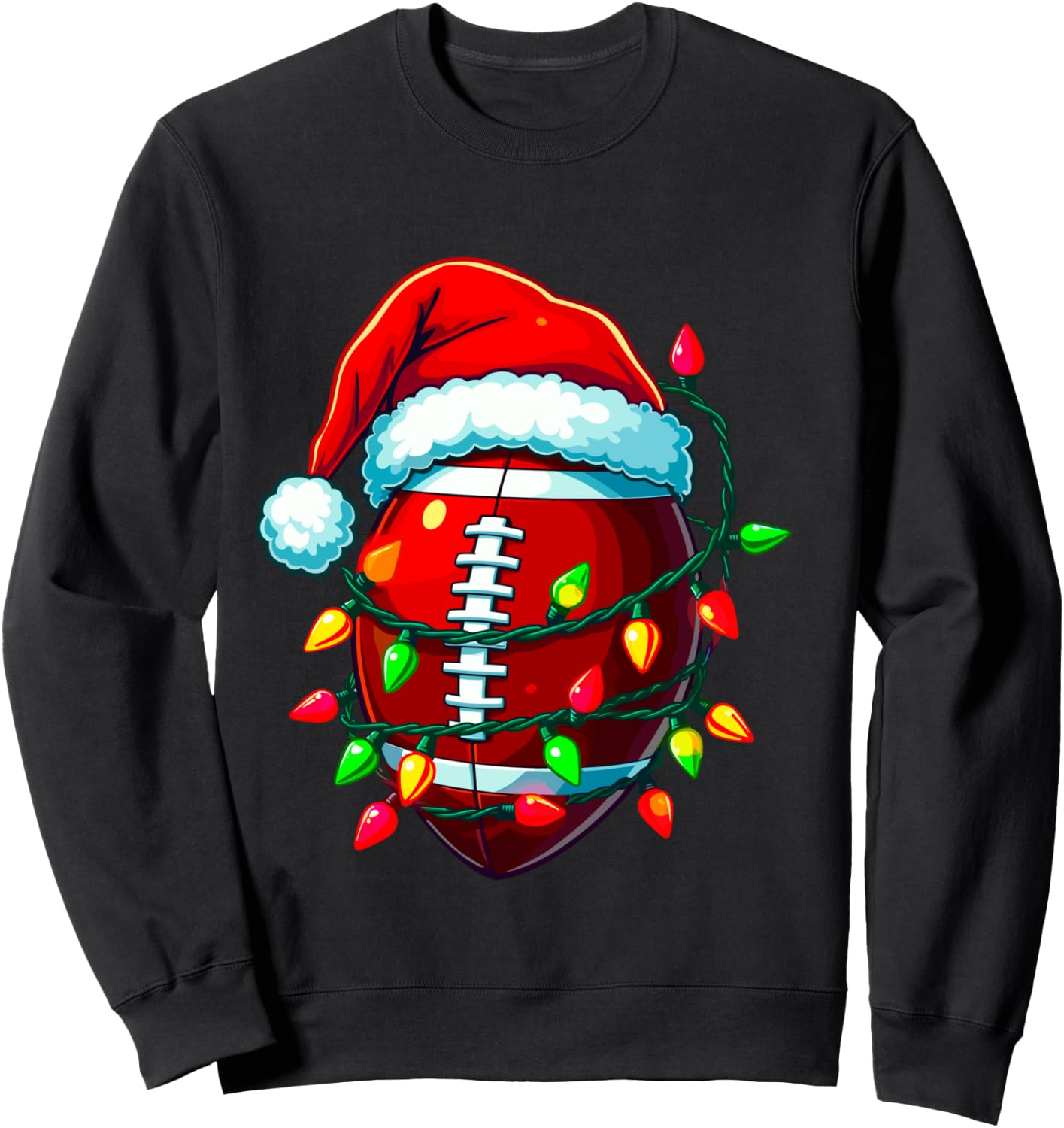 Football Christmas Pajama Family Matching Santa Hat Lights Sweatshirt - Sweatshirt | Black