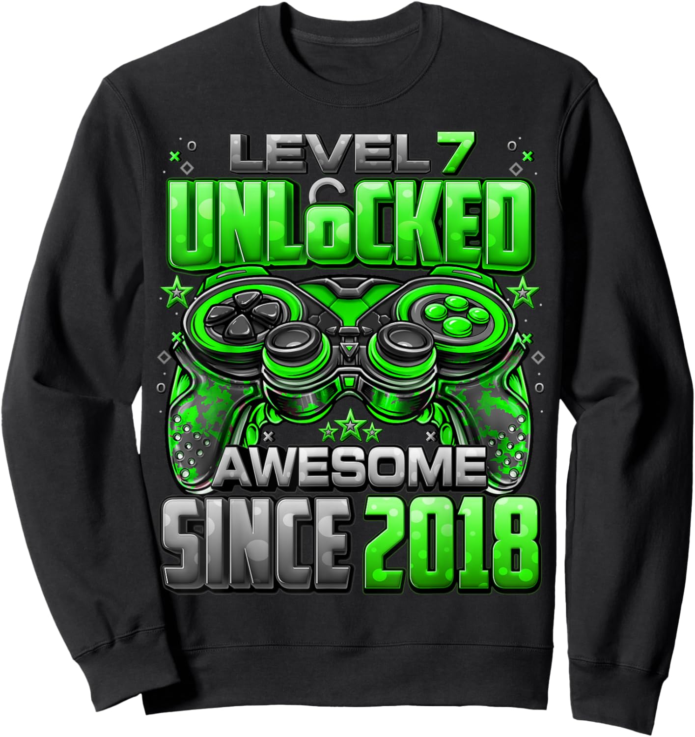 Level 7 Unlocked Awesome Since 2018 7th Birthday Gaming Sweatshirt - Sweatshirt | Black
