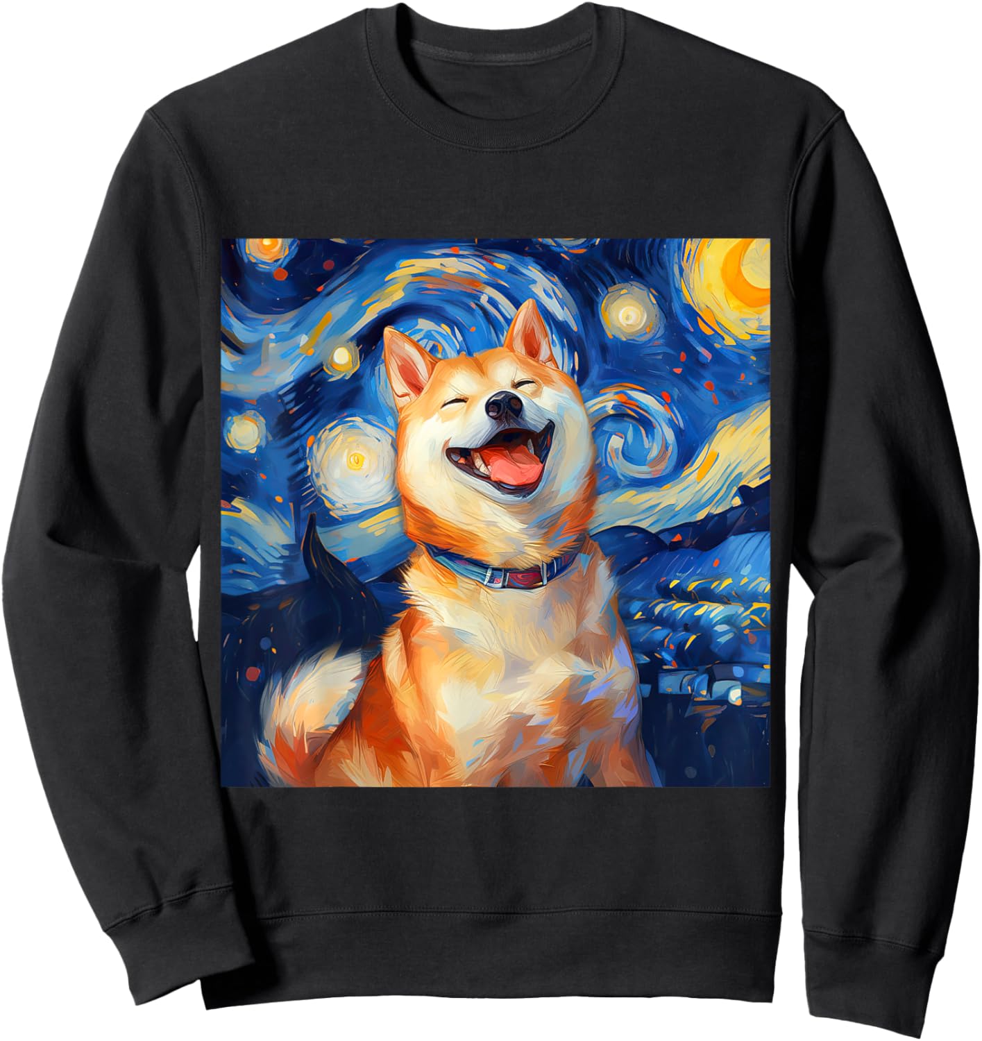 Cute Shiba Inu Dog Starry Night Vincent Van Gogh Painting Women Kids Sweatshirt - Sweatshirt | Black