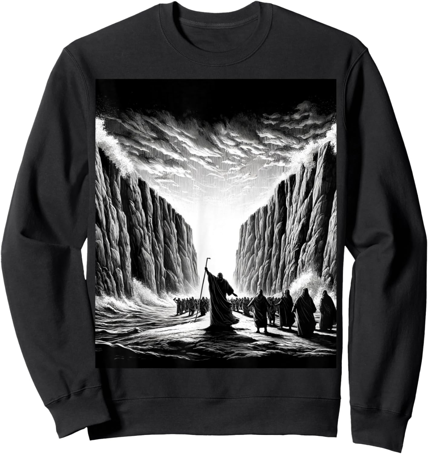 Moses parting the Red Sea with the Israelites Sweatshirt - Sweatshirt | Black