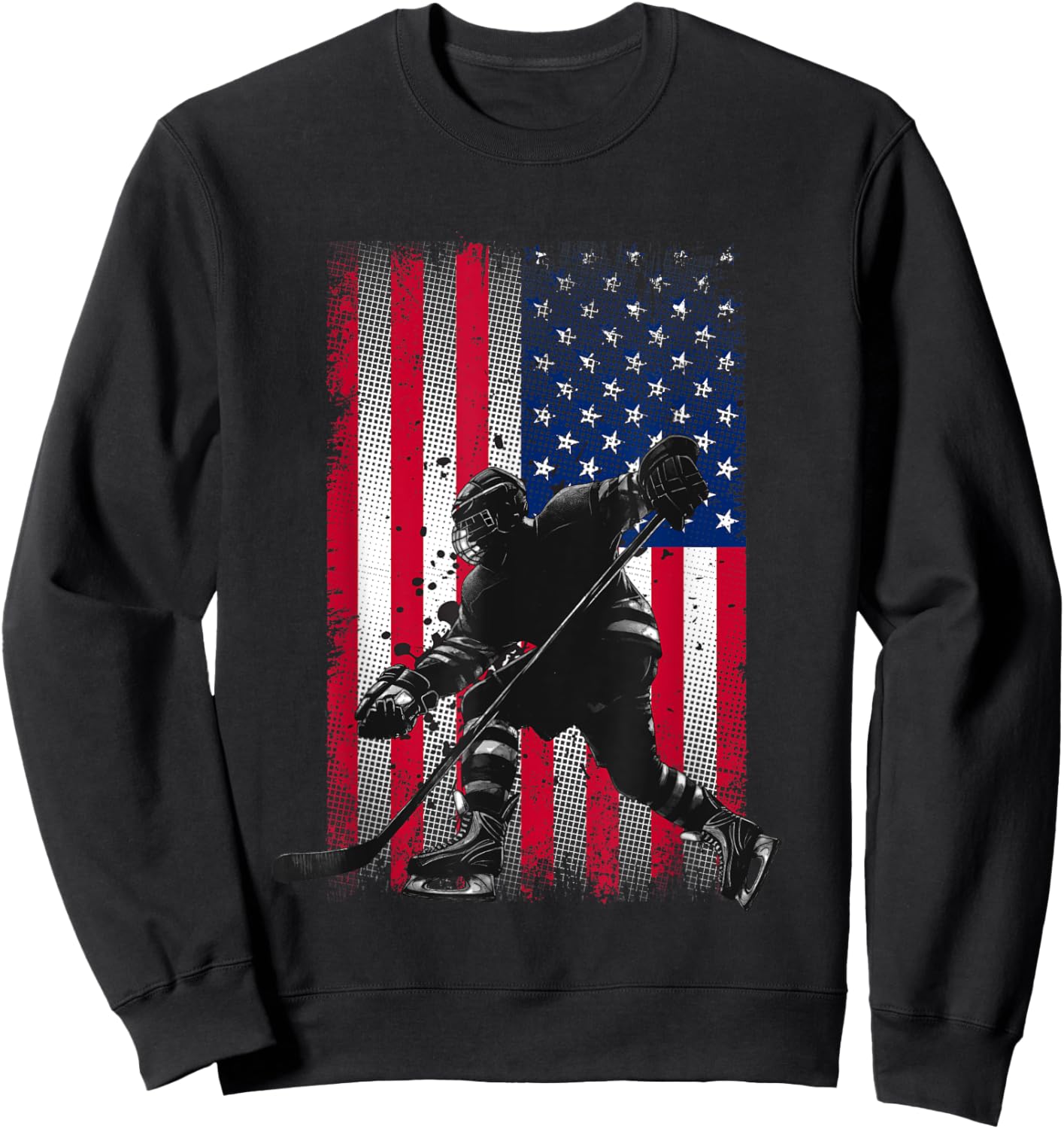 American Flag Hockey Women Kids Men Sweatshirt - Sweatshirt | Black