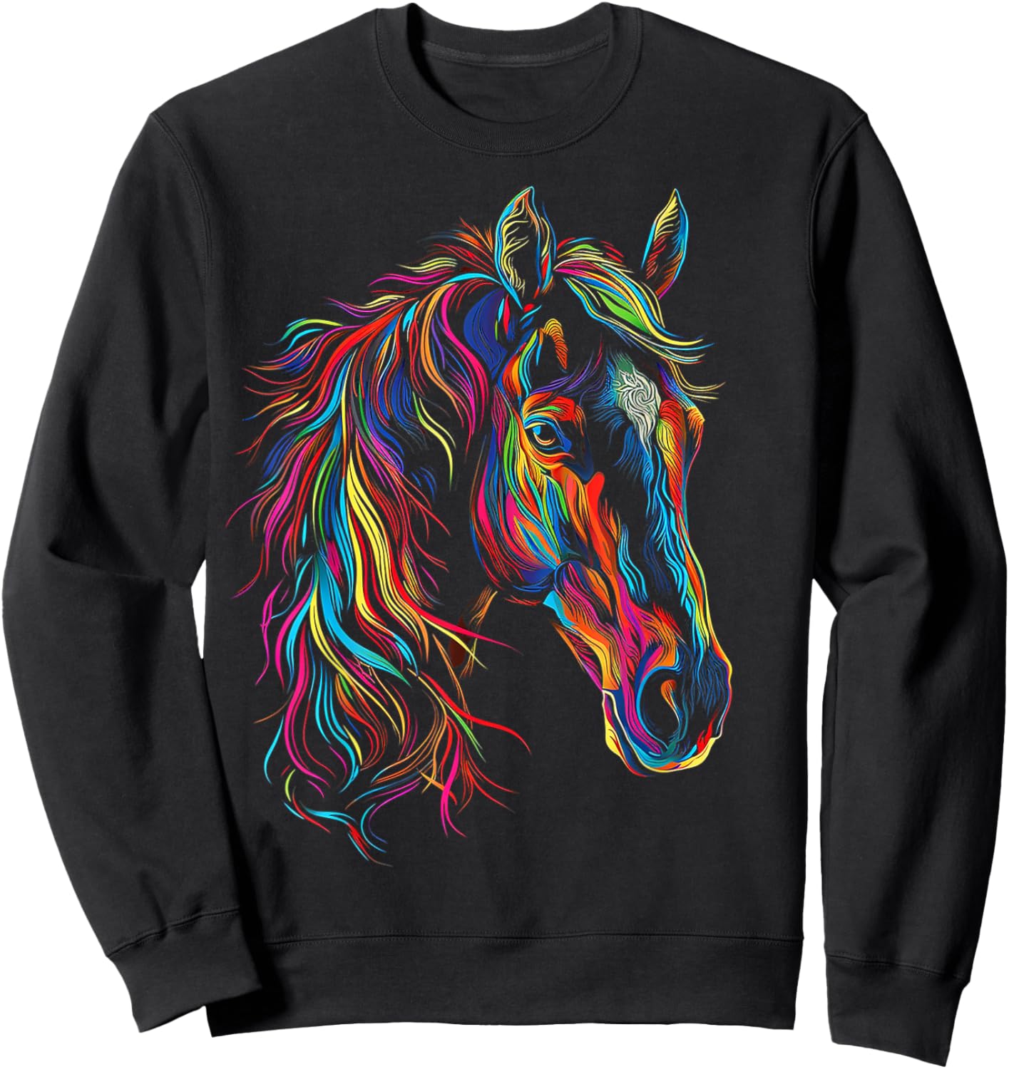 Horse Abstract Art Animal Colorful Graphic Motif Horse Sweatshirt - Sweatshirt | Black