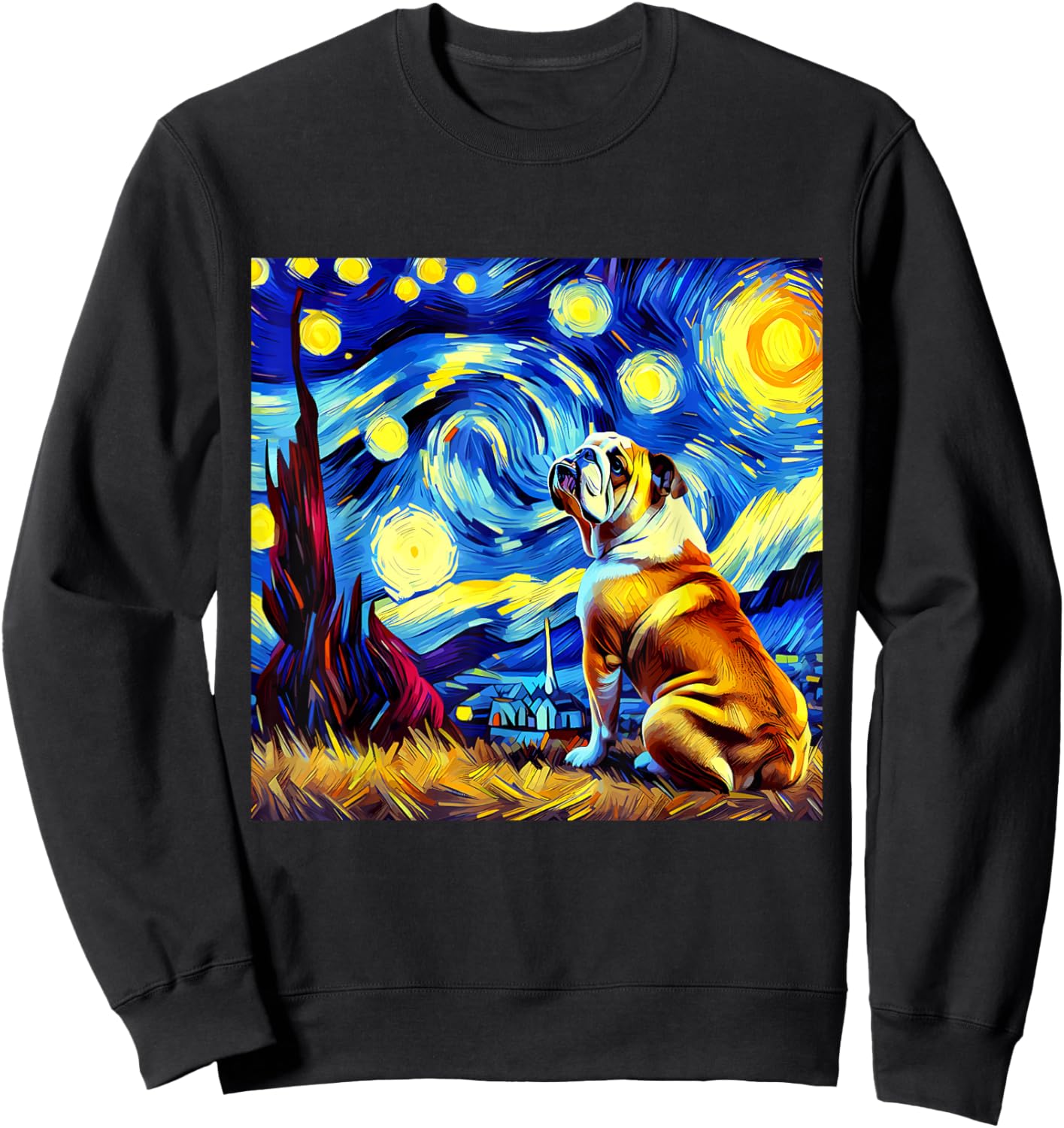French Bulldog Van Gogh Starry Night Animal Frenchie Dog Sweatshirt - Sweatshirt | Black