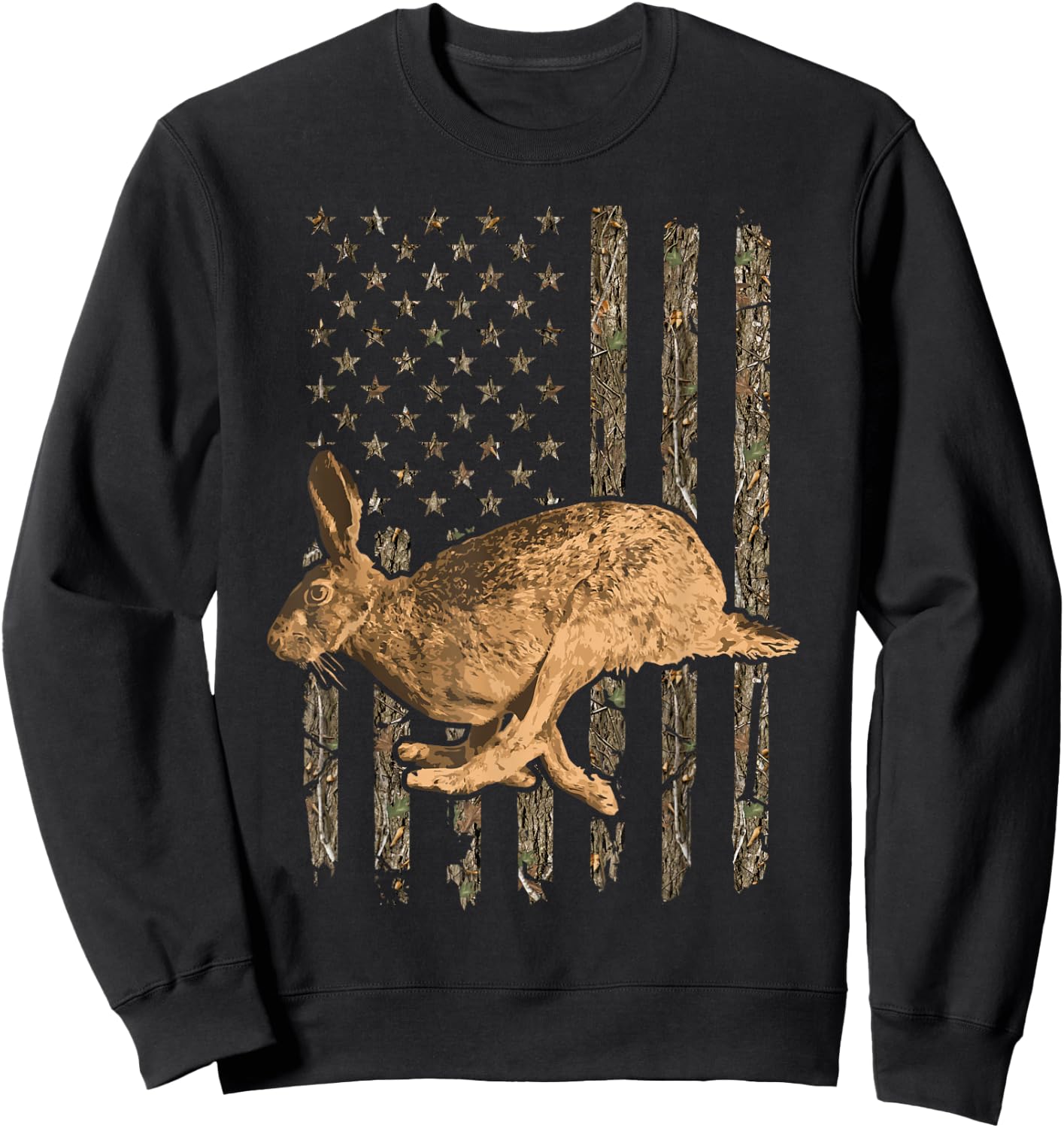 Rabbit Hunting American Flag Camouflage Rabbiting Hunter Sweatshirt - Sweatshirt | Black