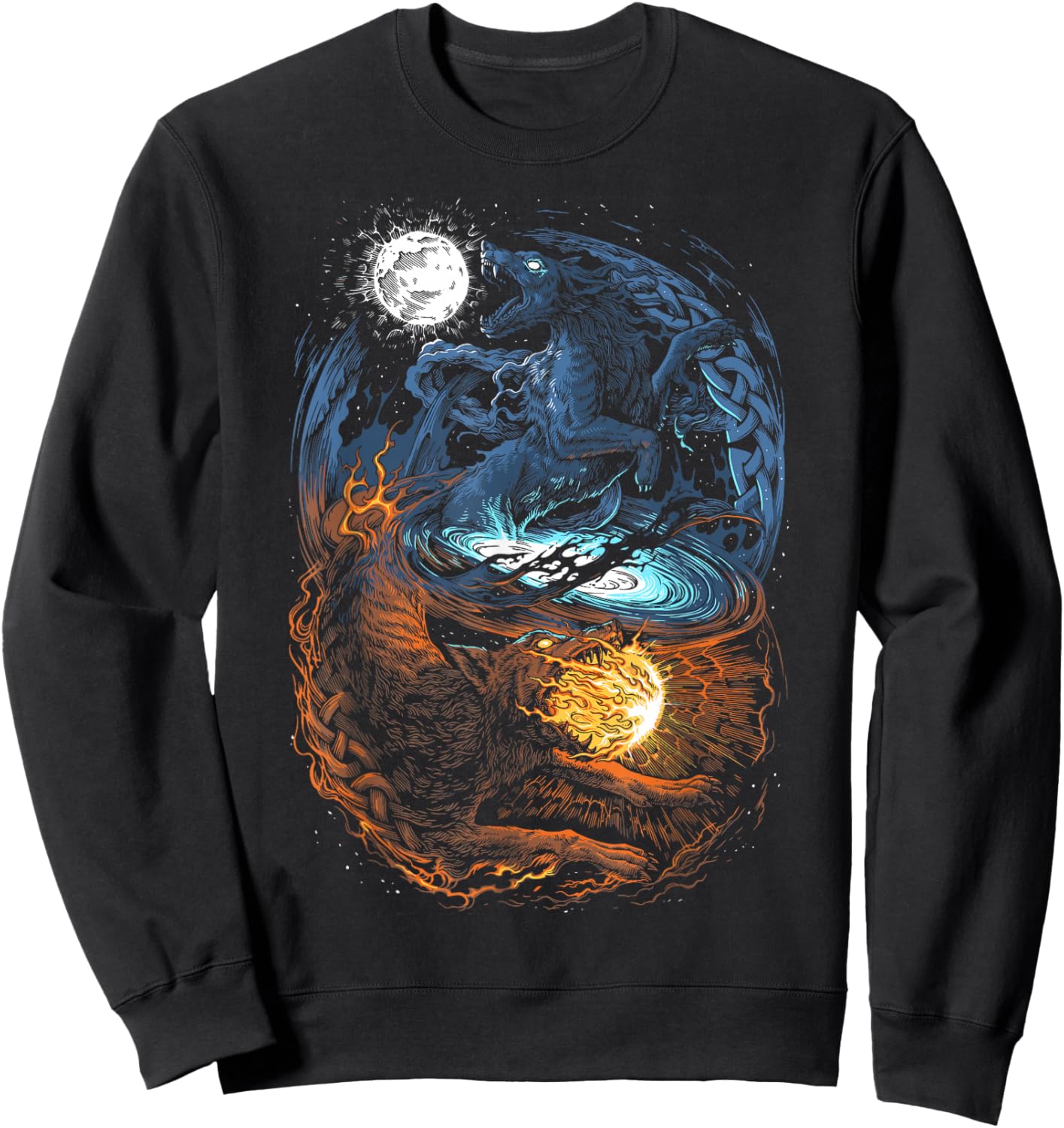 Hati and Skoll - Vikings Norse Mythology - Fenrir Wolf Sweatshirt - Sweatshirt | Black