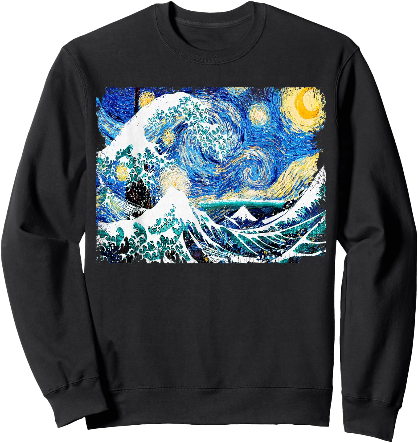Starry Night and Great Wave Van Gogh Art Painting T Shirt Sweatshirt - Sweatshirt | Black