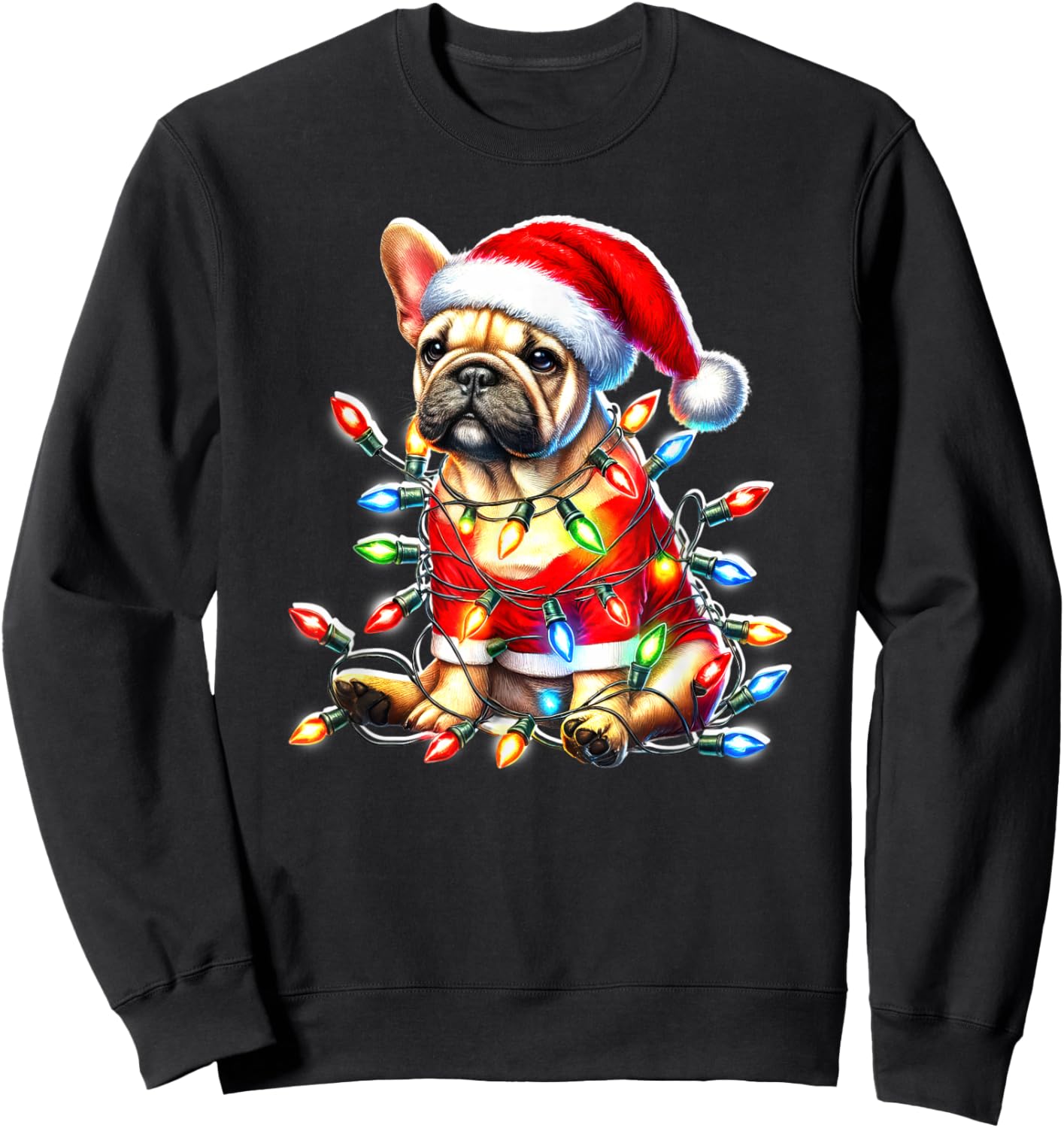 French Bulldog Puppy x Christmas Lights Sweatshirt - Sweatshirt | Black