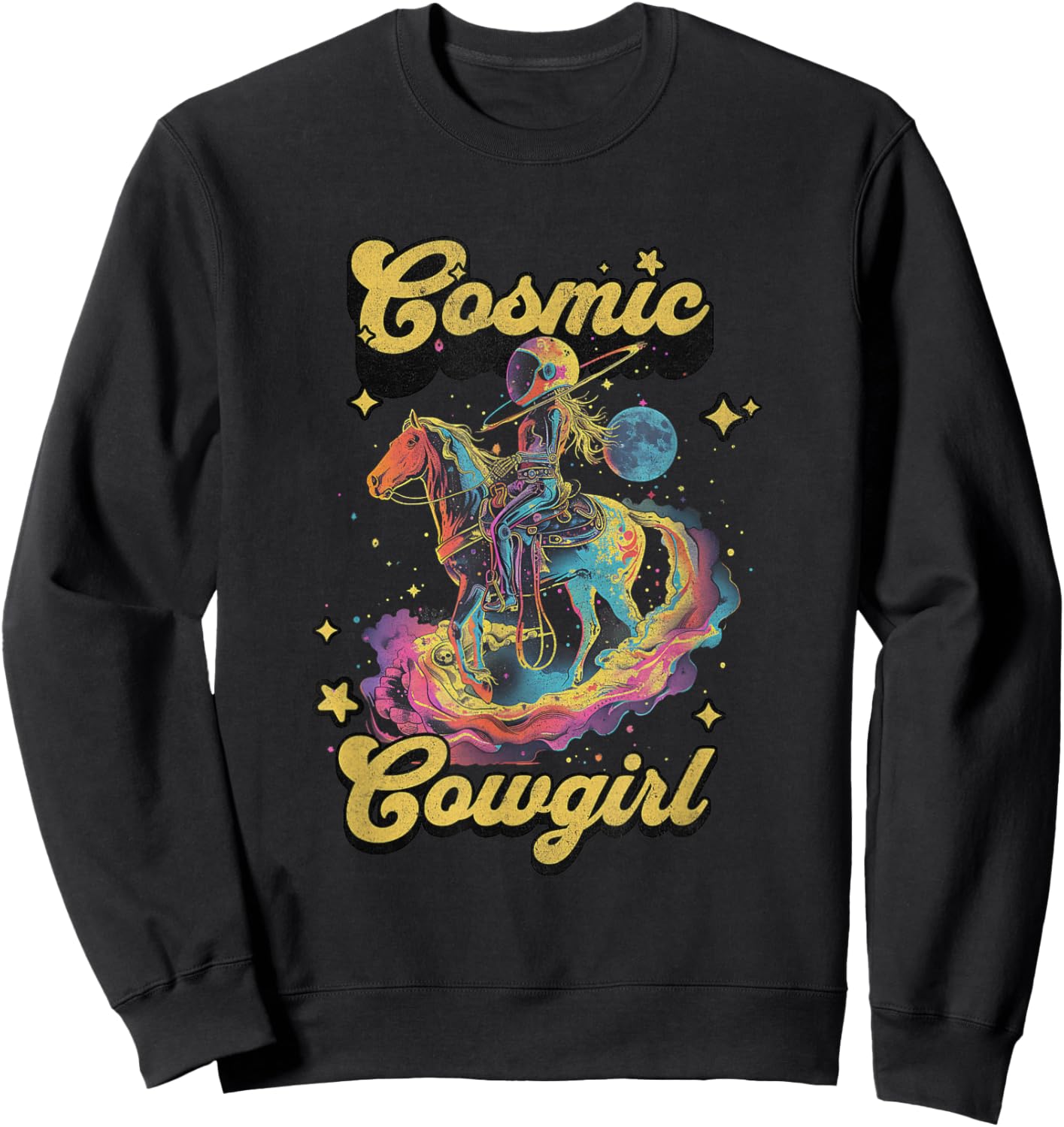Cosmic Rodeo Howdy Western Retro Cute Cowboy Cowgirl Space Sweatshirt - Sweatshirt | Black
