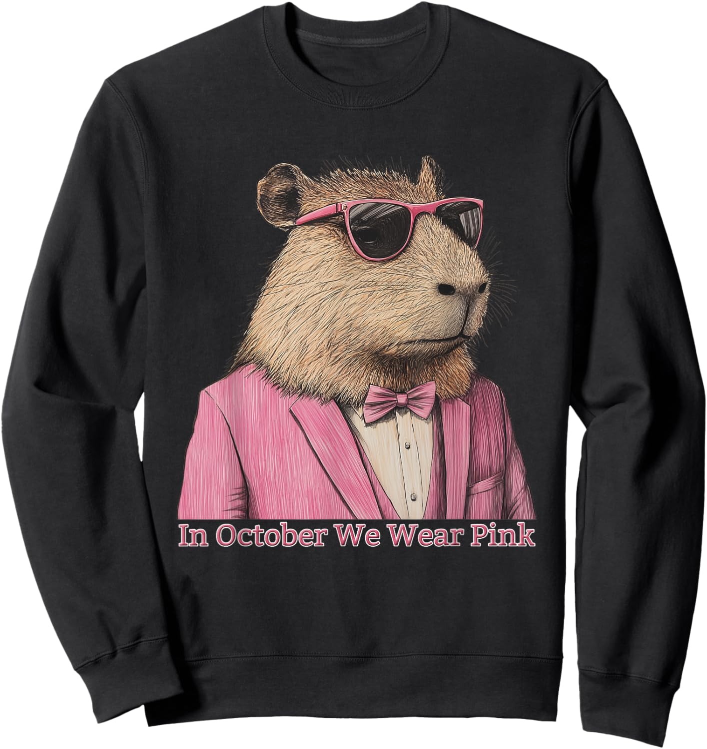 In October We Wear Pink Funny Capybara Sweatshirt - Sweatshirt | Black
