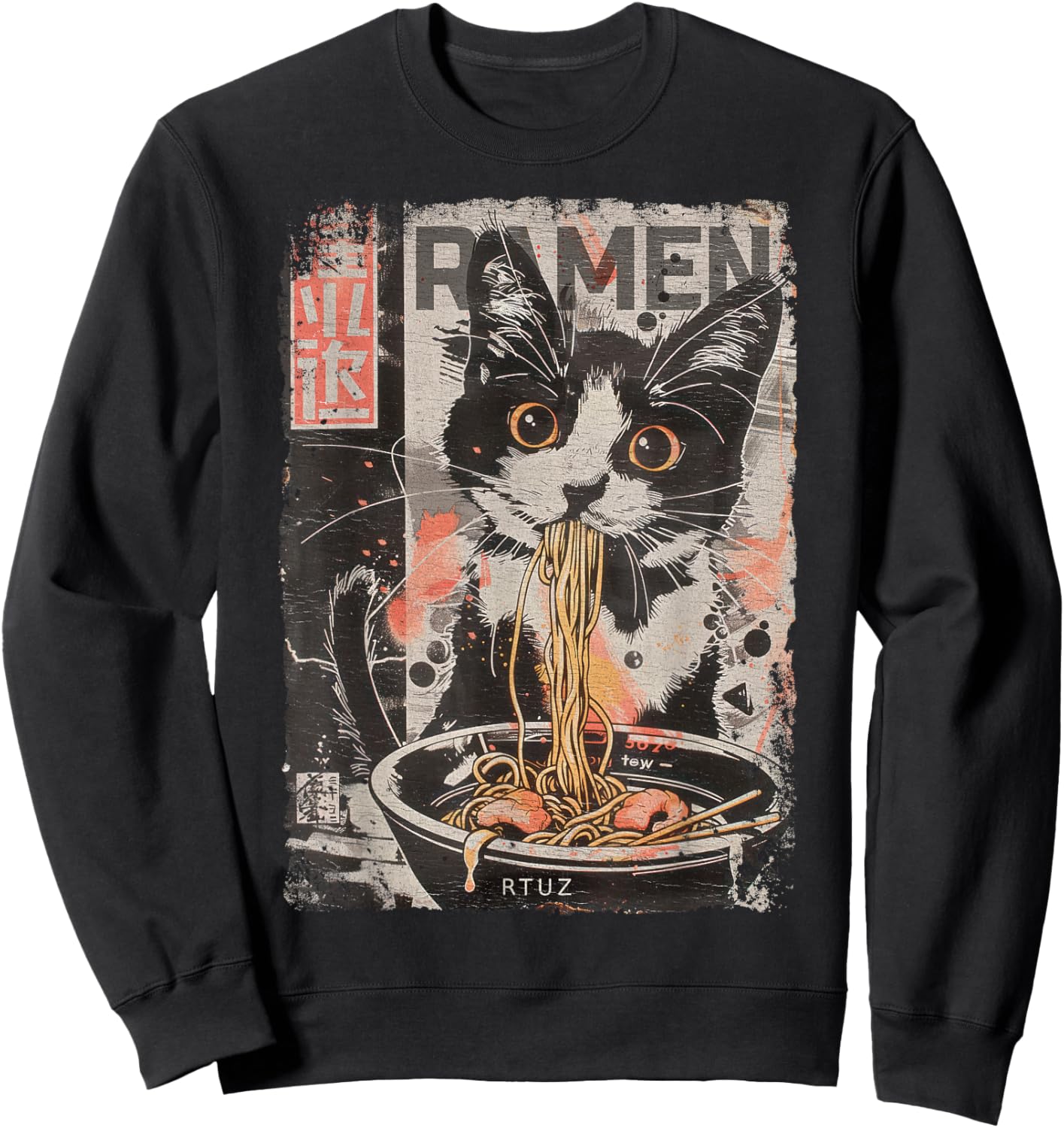 Ramen Noodles Cat Japan Y2K Kawaii Retro Cats Manga Anime Sweatshirt - Sweatshirt | Black