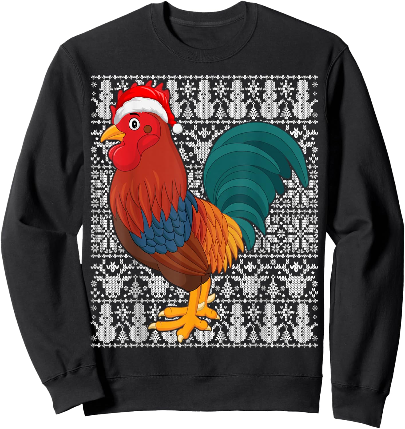Rooster Bird Wearing Santa Hat Men Women Kids Ugly Christmas Sweatshirt - Sweatshirt | Black