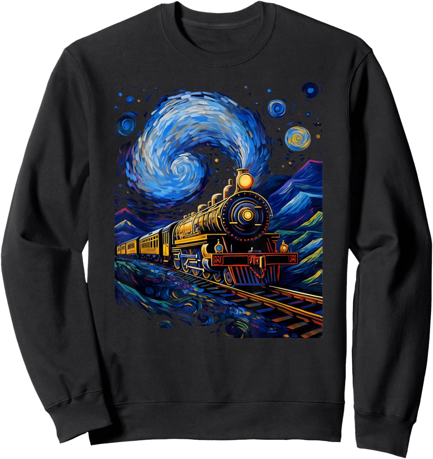 Steam Locomotive Van Gogh Style Sweatshirt - Sweatshirt | Black
