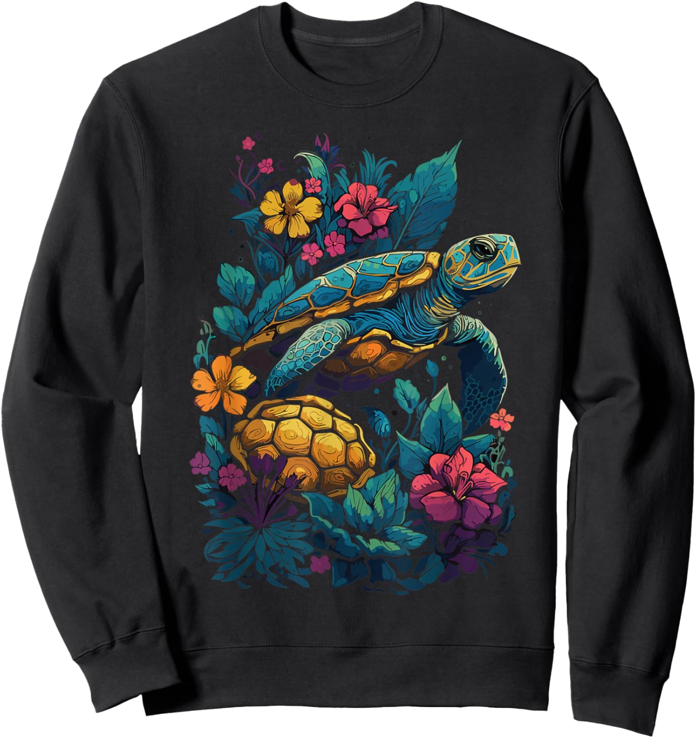 Hawaiian Tie Dye Sea Turtle Ocean Sea Animal Hippie Costume Sweatshirt - Sweatshirt | Black