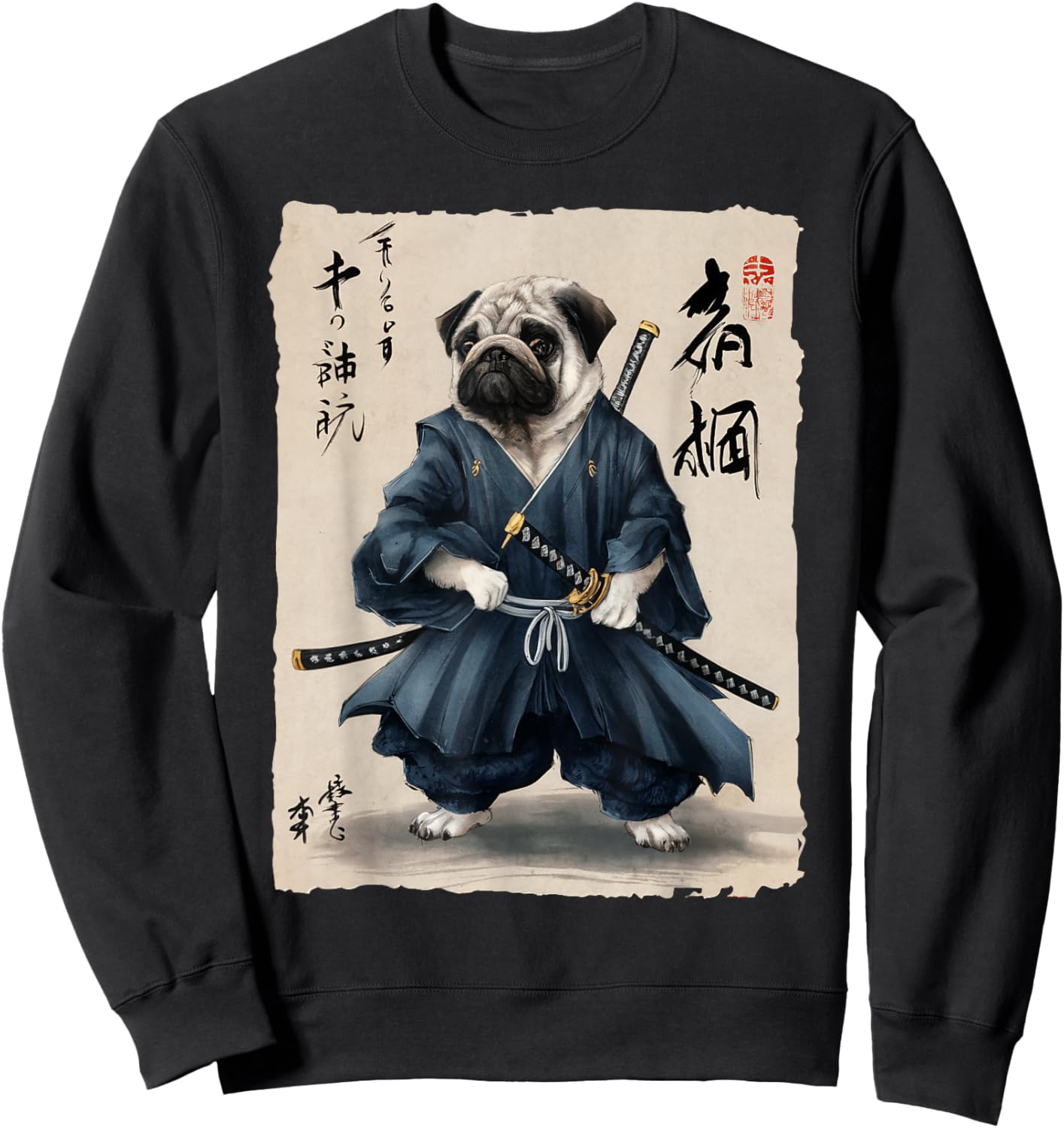 Samurai Pug Japanese Anime Dog Pug Lover Funny Women Sweatshirt - Sweatshirt | Black