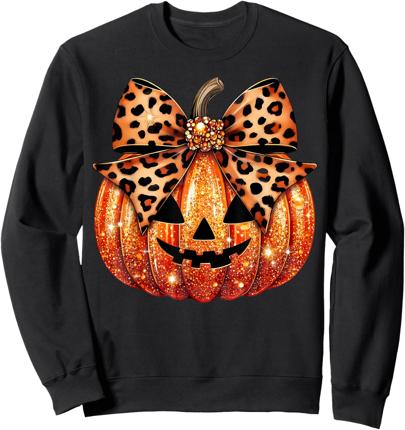 Sparkly Pumpkin Leopard Coquette Bow Pumpkin Girls Sweatshirt - Sweatshirt | Black
